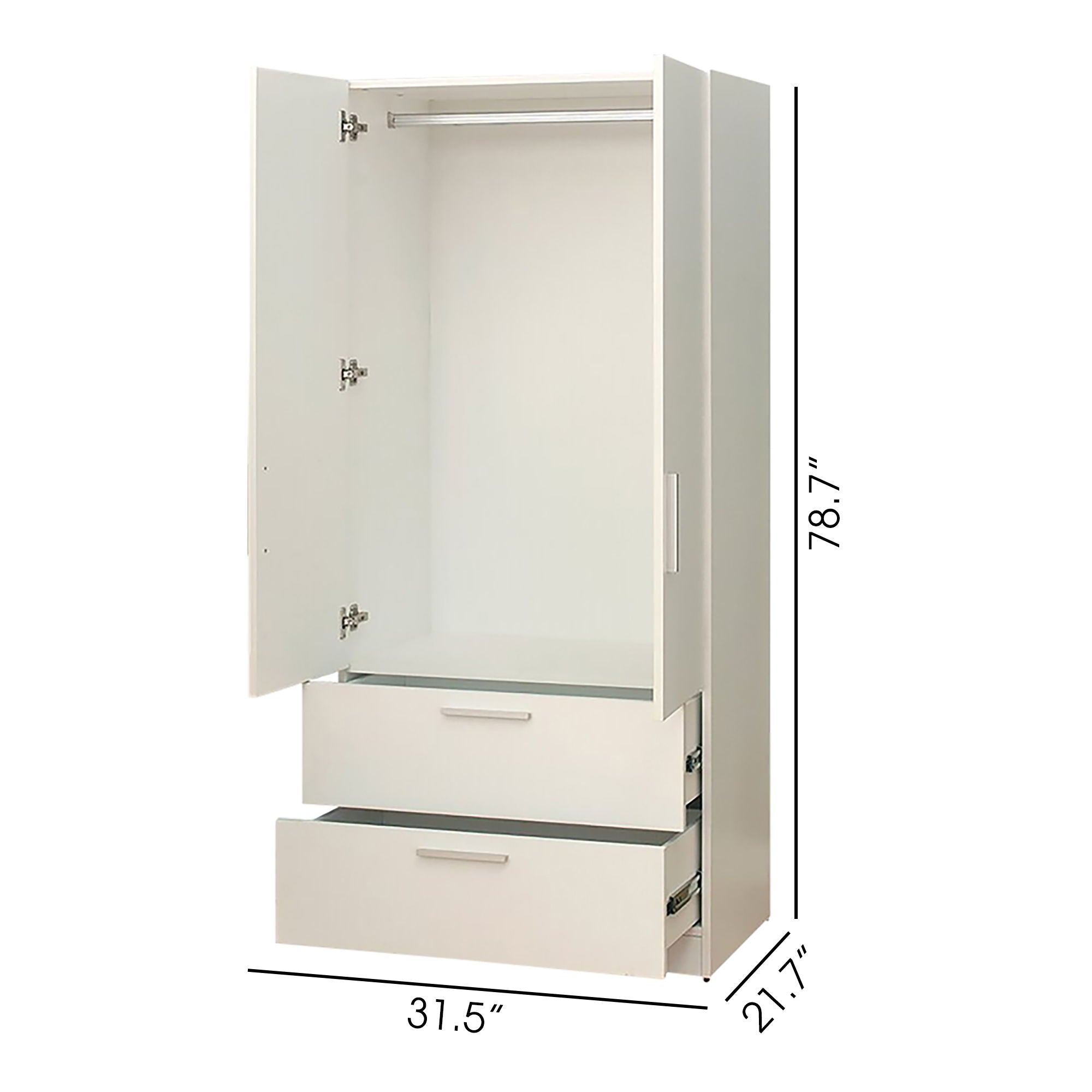 Emma - 2 Door Closet With 2 Drawers And Hanging Bars - White