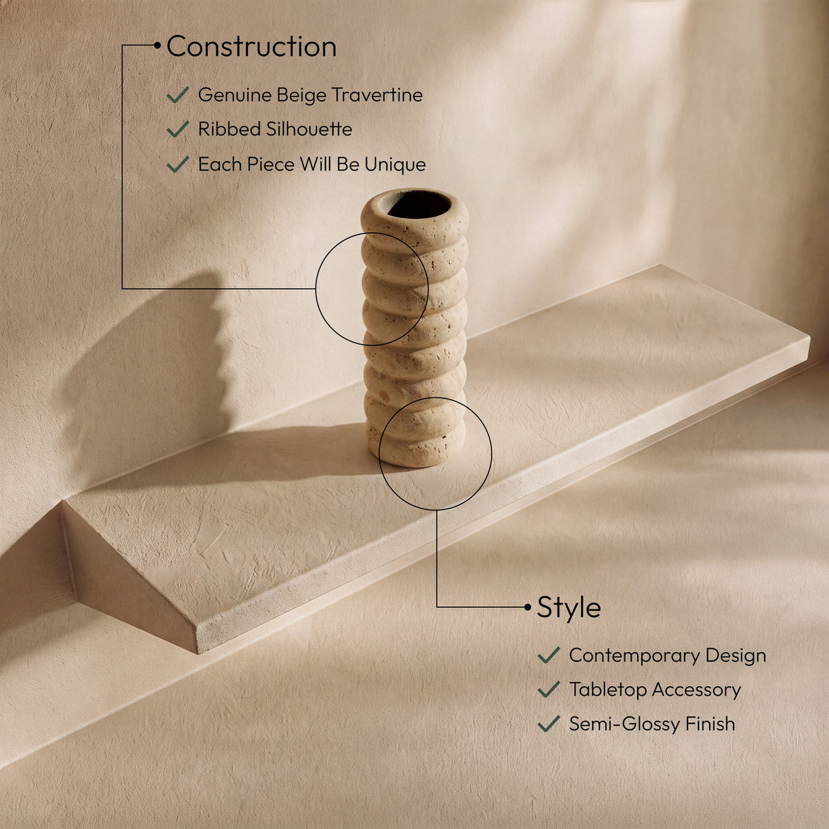 Rousse - Travertine Vase