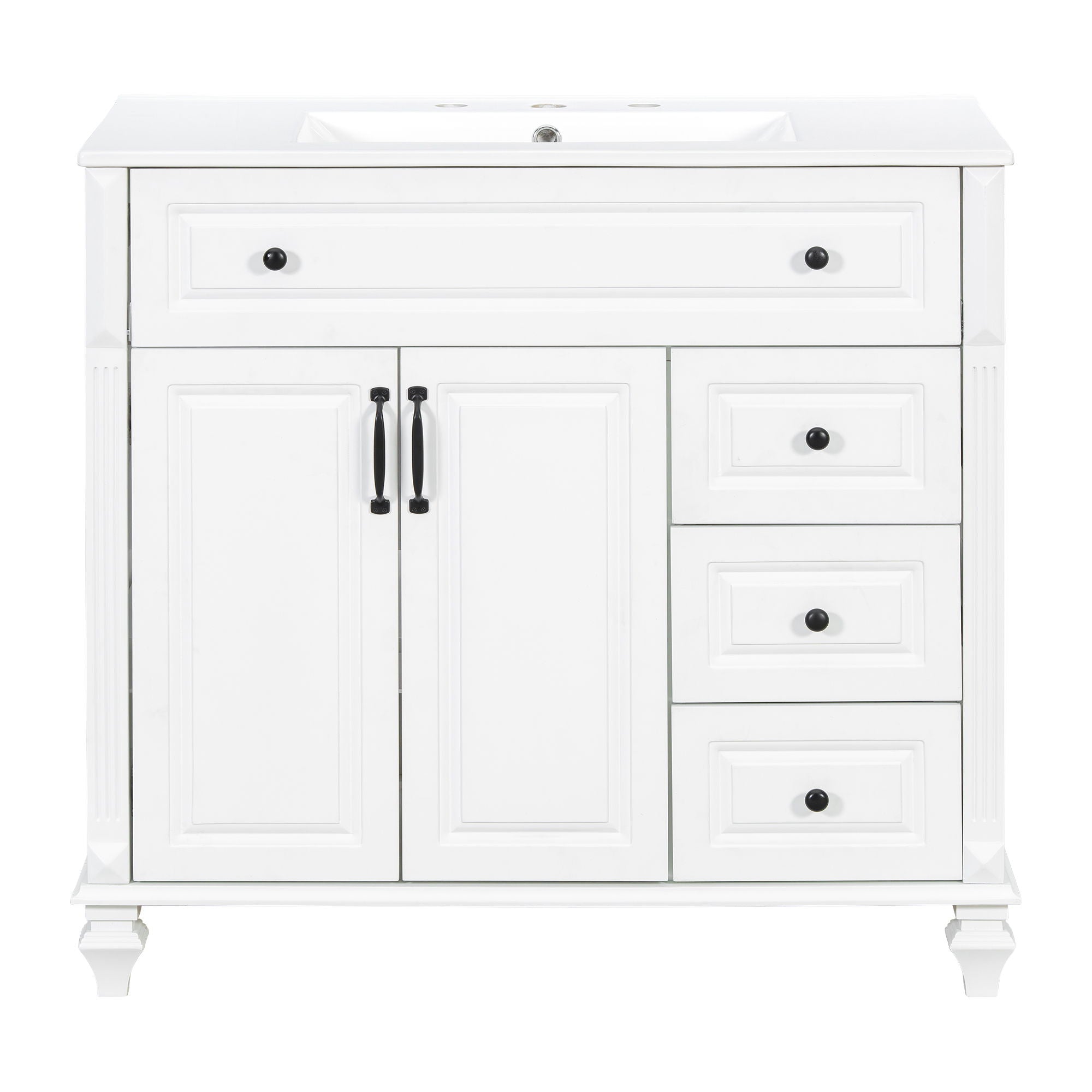 Modern Bathroom Vanity With Sink, 3 Drawers & 2 Doors