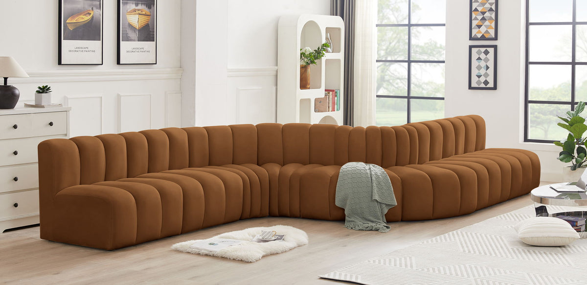 Arc - Velvet 8 Piece Curved Modular Sofa - Saddle