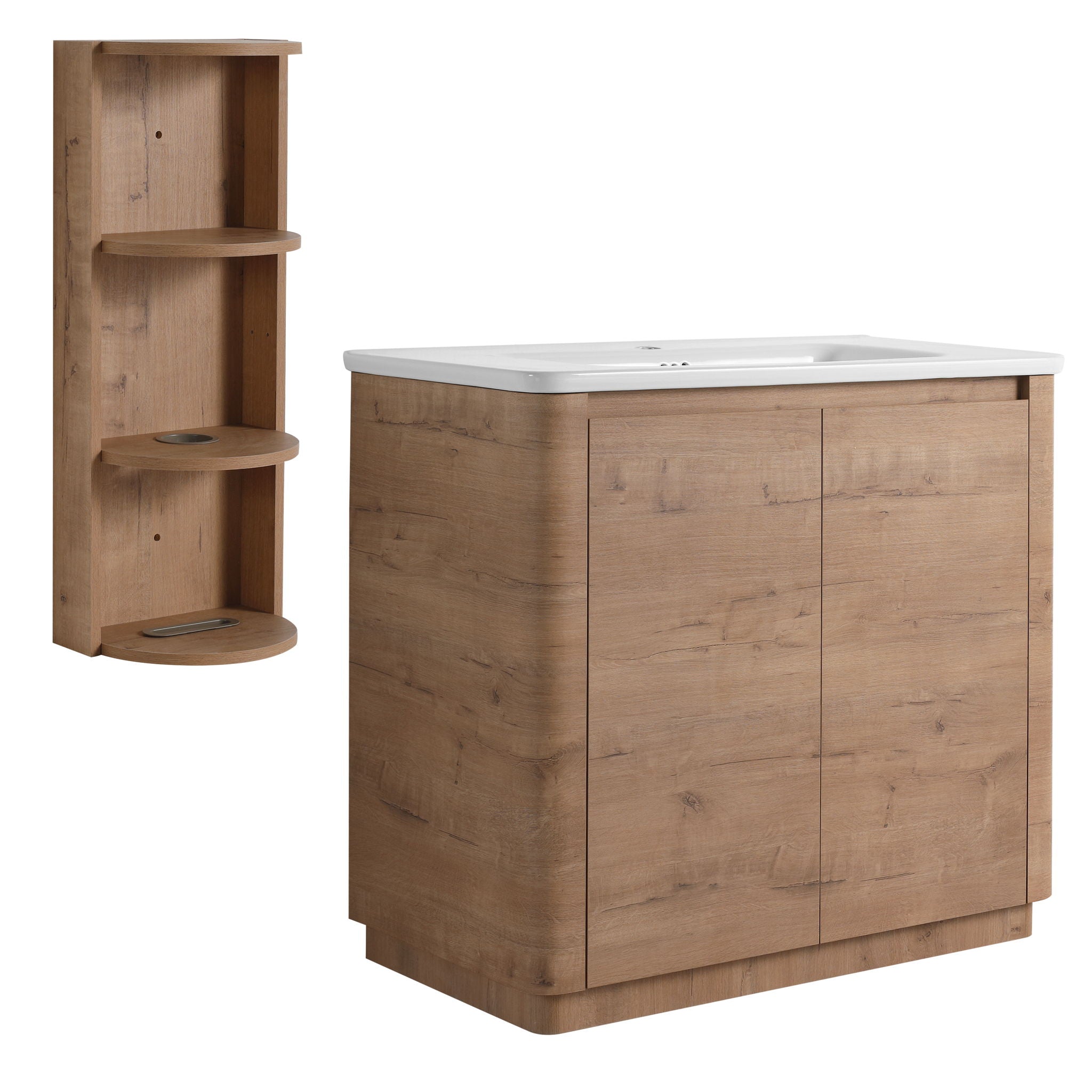 Freestanding Bathroom Vanity With Sink, 2 Soft Close Doors & Storage Rack
