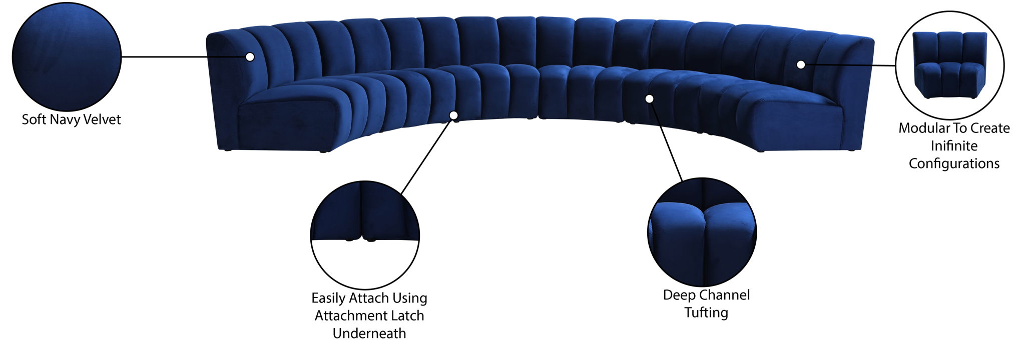 Infinity - 6 Piece Velvet Modular Sectional