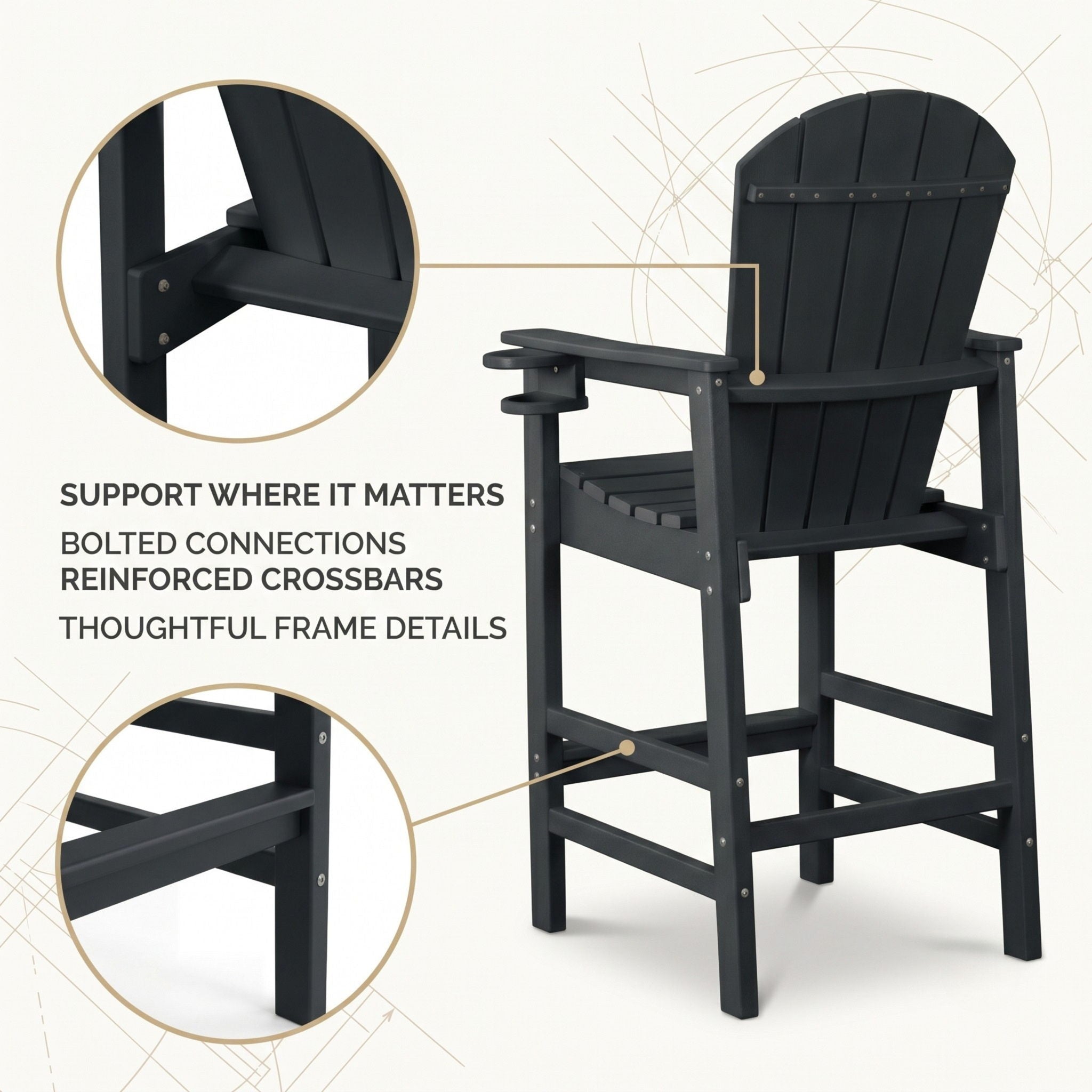 Bar Height Adirondack Chair With Cup Holder And Armrests
