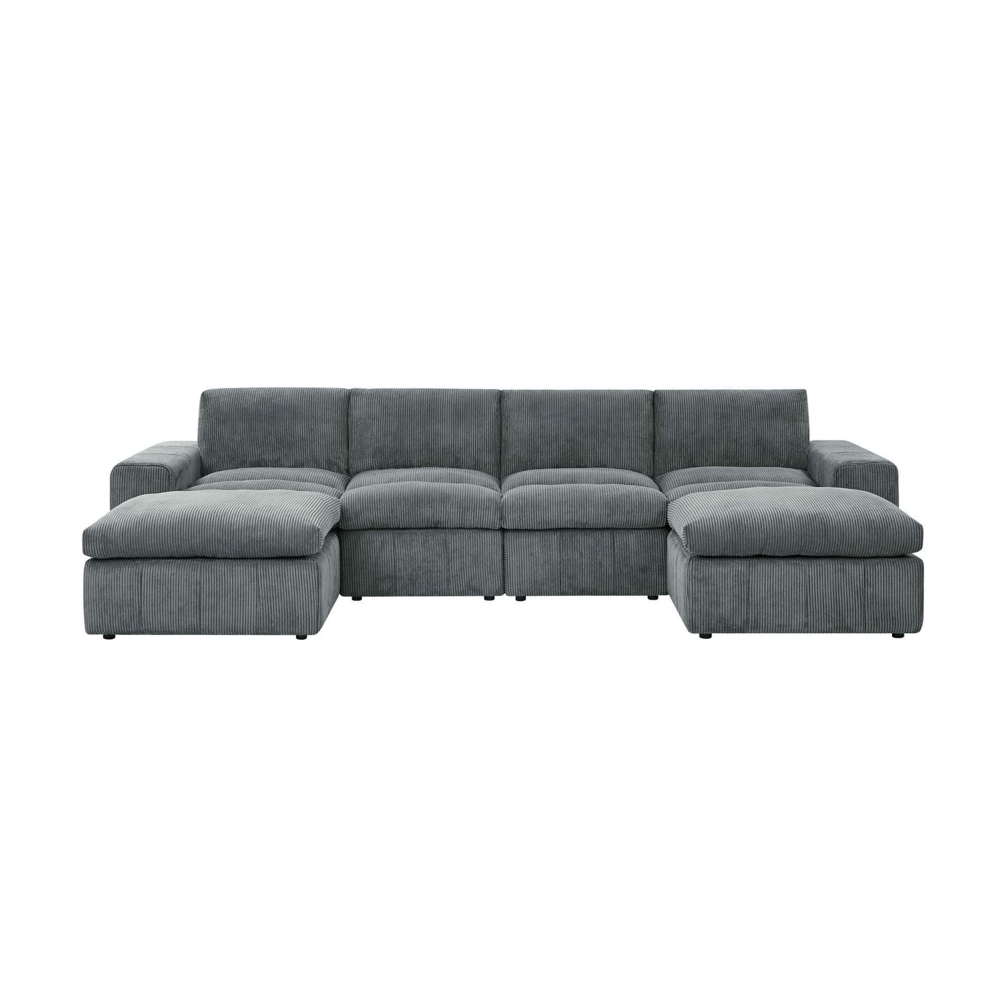Upholstered Sectional With 2 Ottomans Living Room Seating - Dark Gray