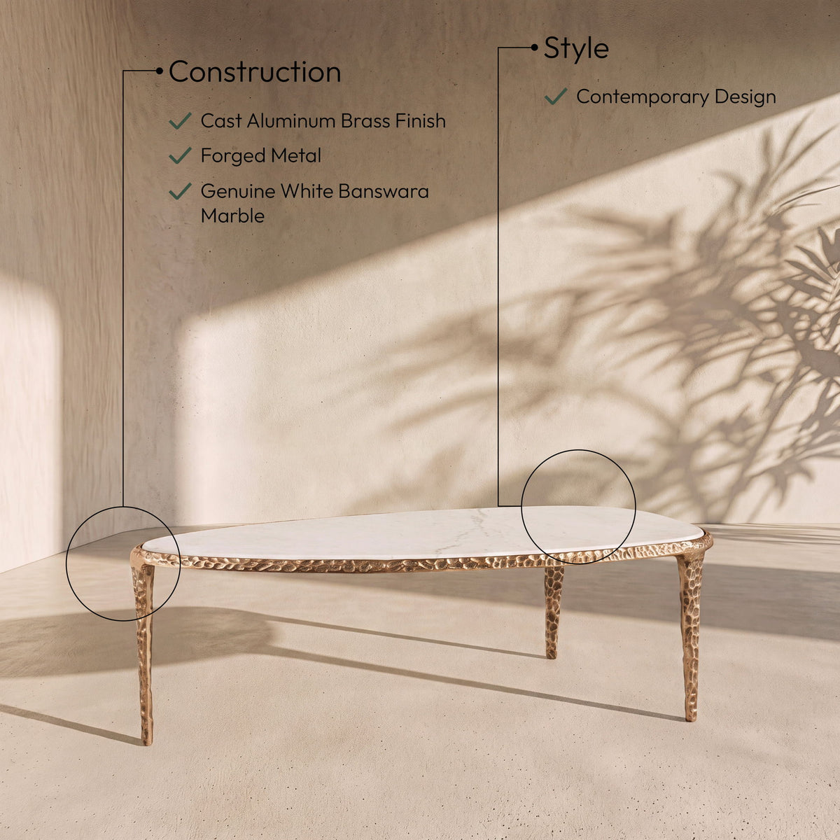 Gild - Aluminum Base And Genuine Marble Top Table