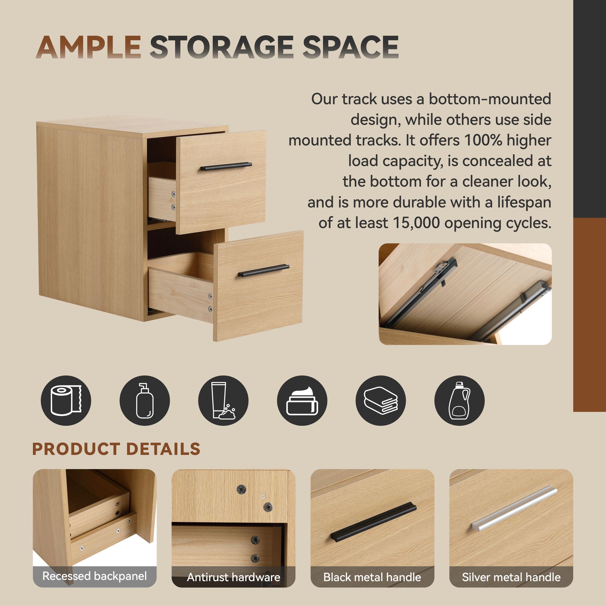 Floating Bathroom Vanity Drawer Base, Wall Mounted Storage With 2 Drawers - Light Oak