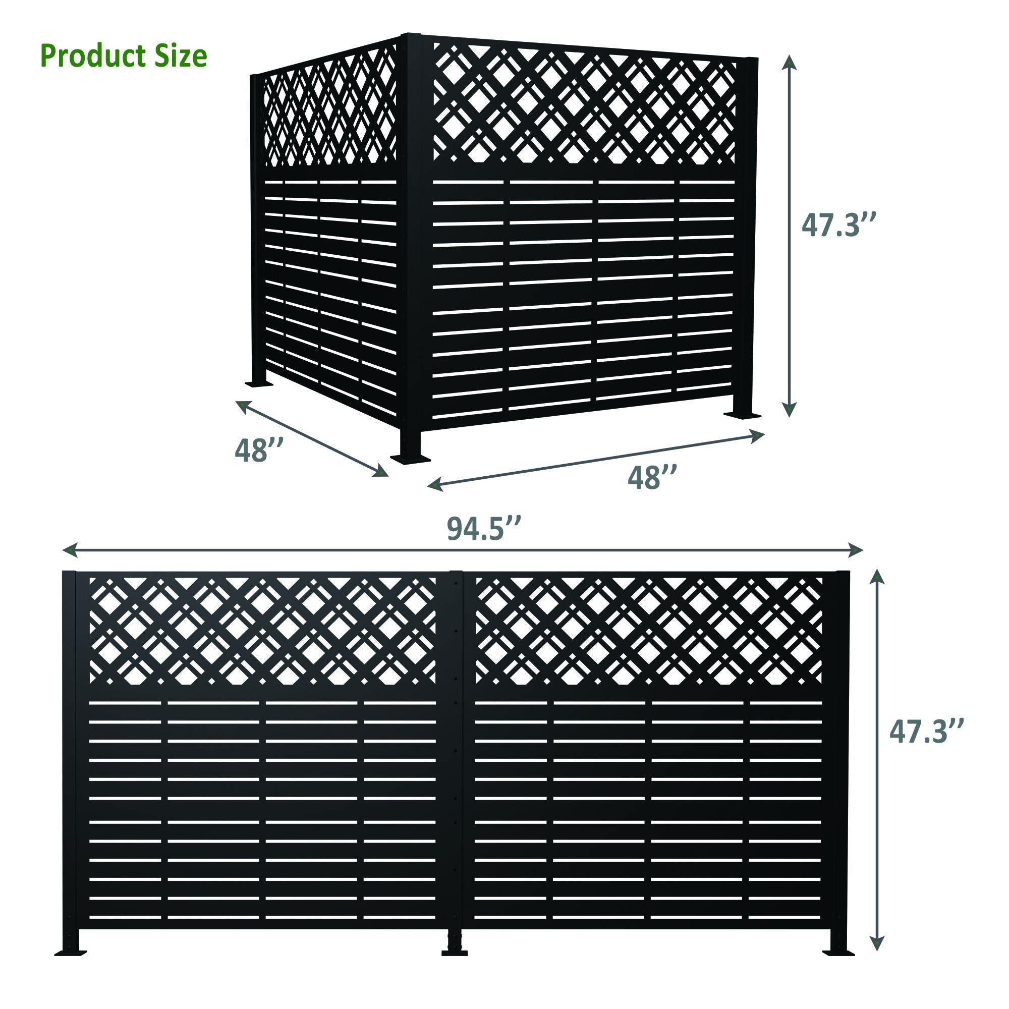 2 Panels Privacy Screen Outdoor Privacy Panels, Trash Can Enclosure, Air Conditioner Fence - Black