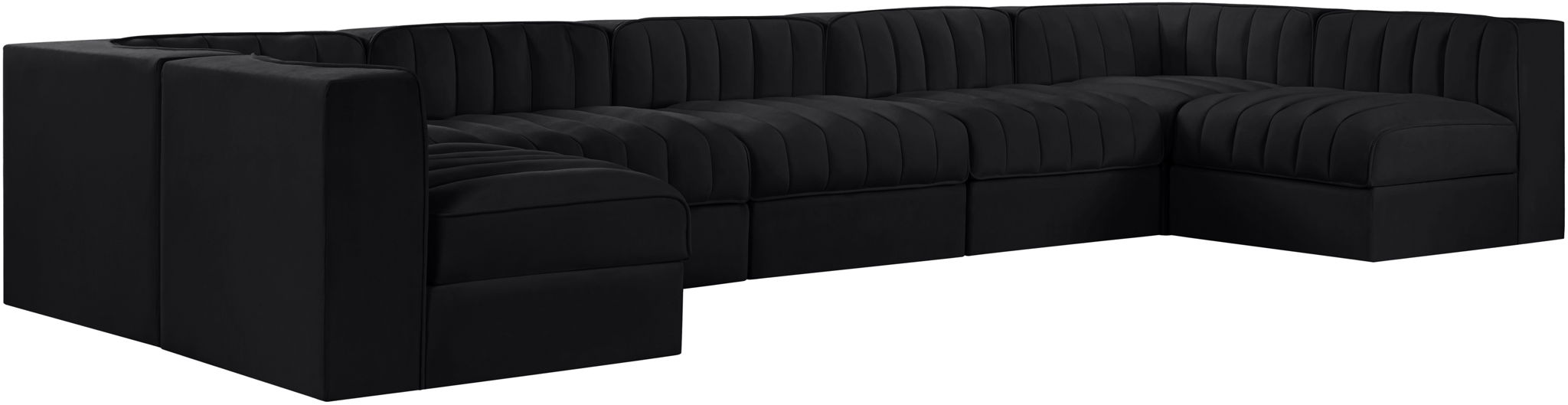Rummi - Velvet Performance Fabric Upholstered 7 Piece Modular Sectional (With 2 Corner Chairs)