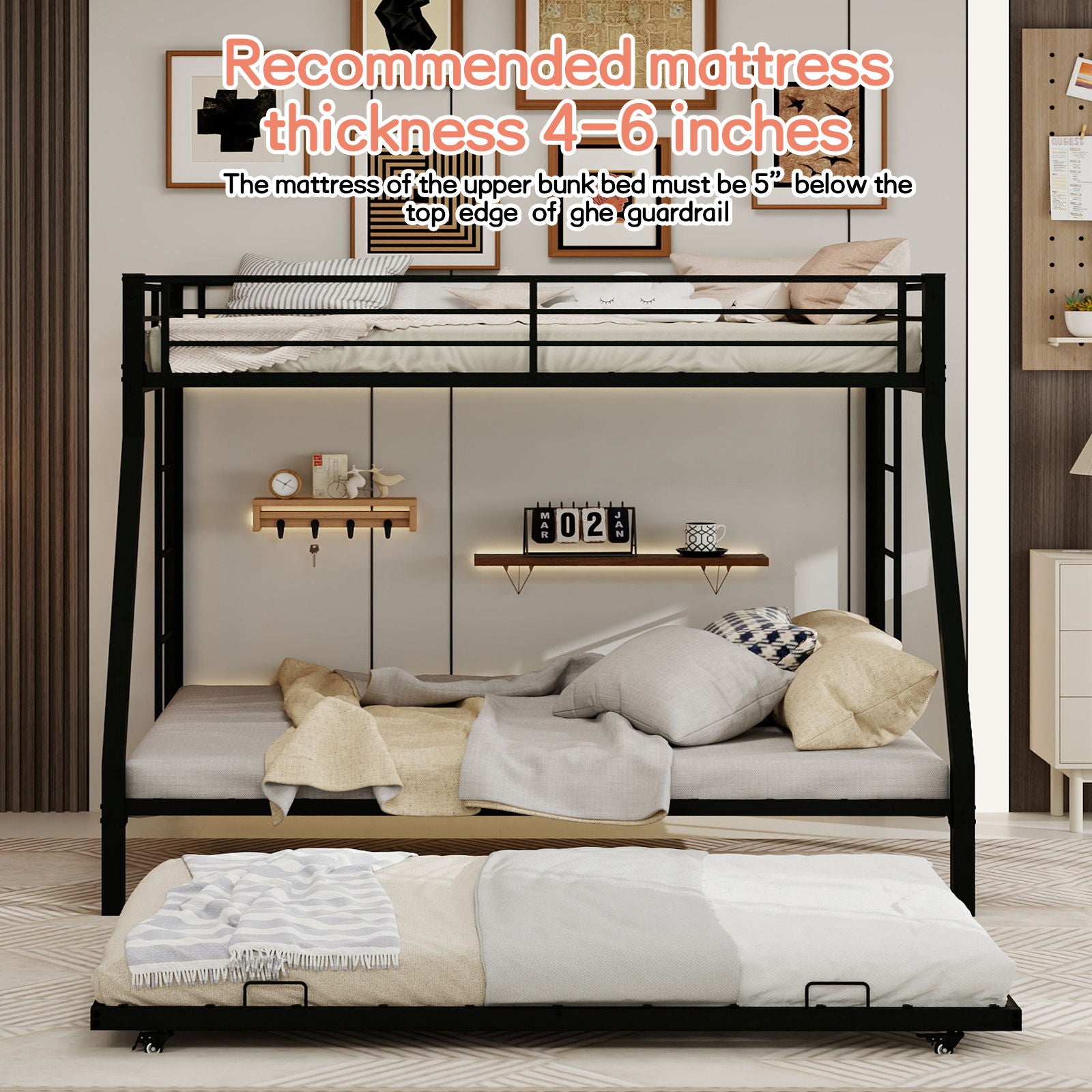 Bunk Bed For Kids, Convertible Frame With Ladders & Guardrail