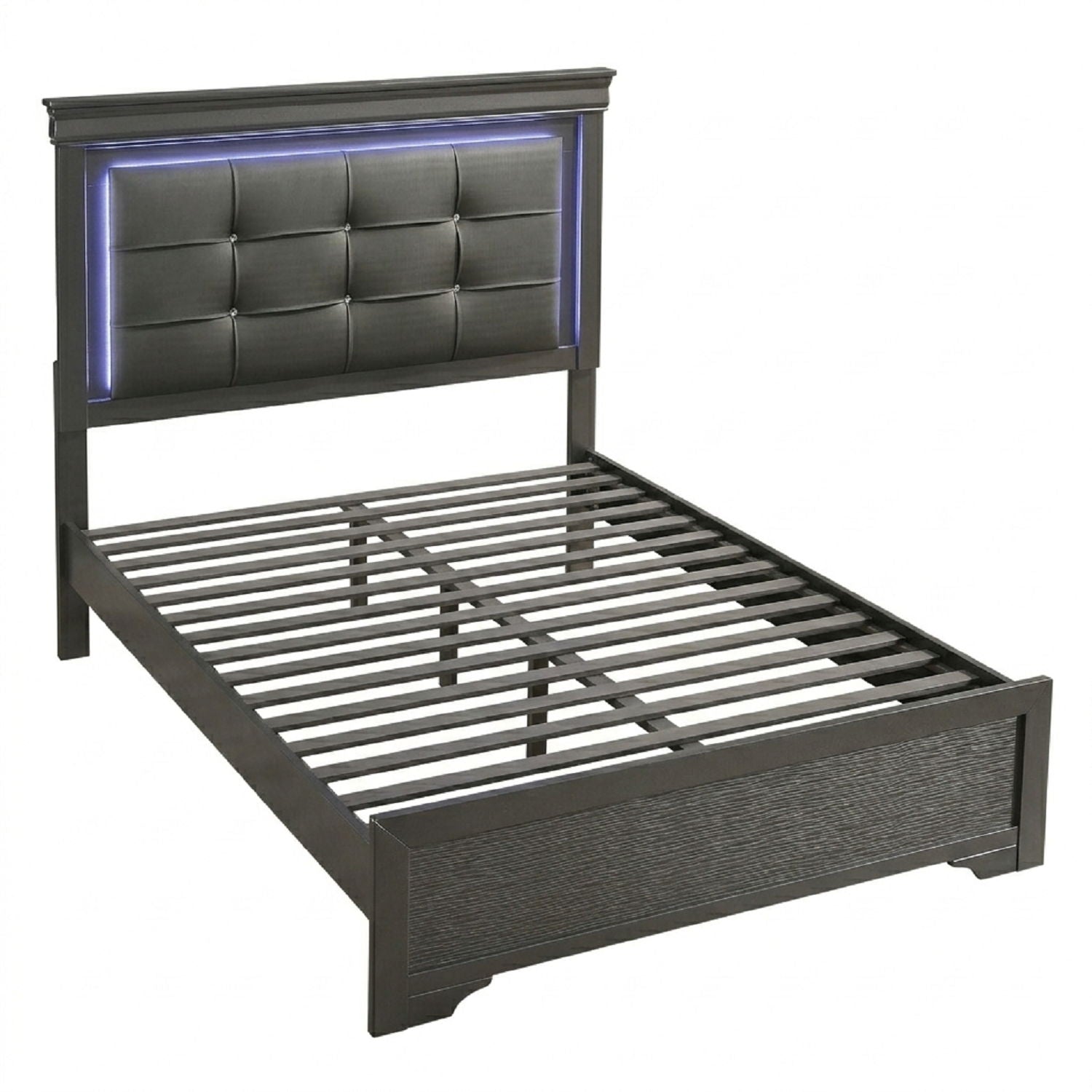 Bed With Square Button Tufting And LED Lights