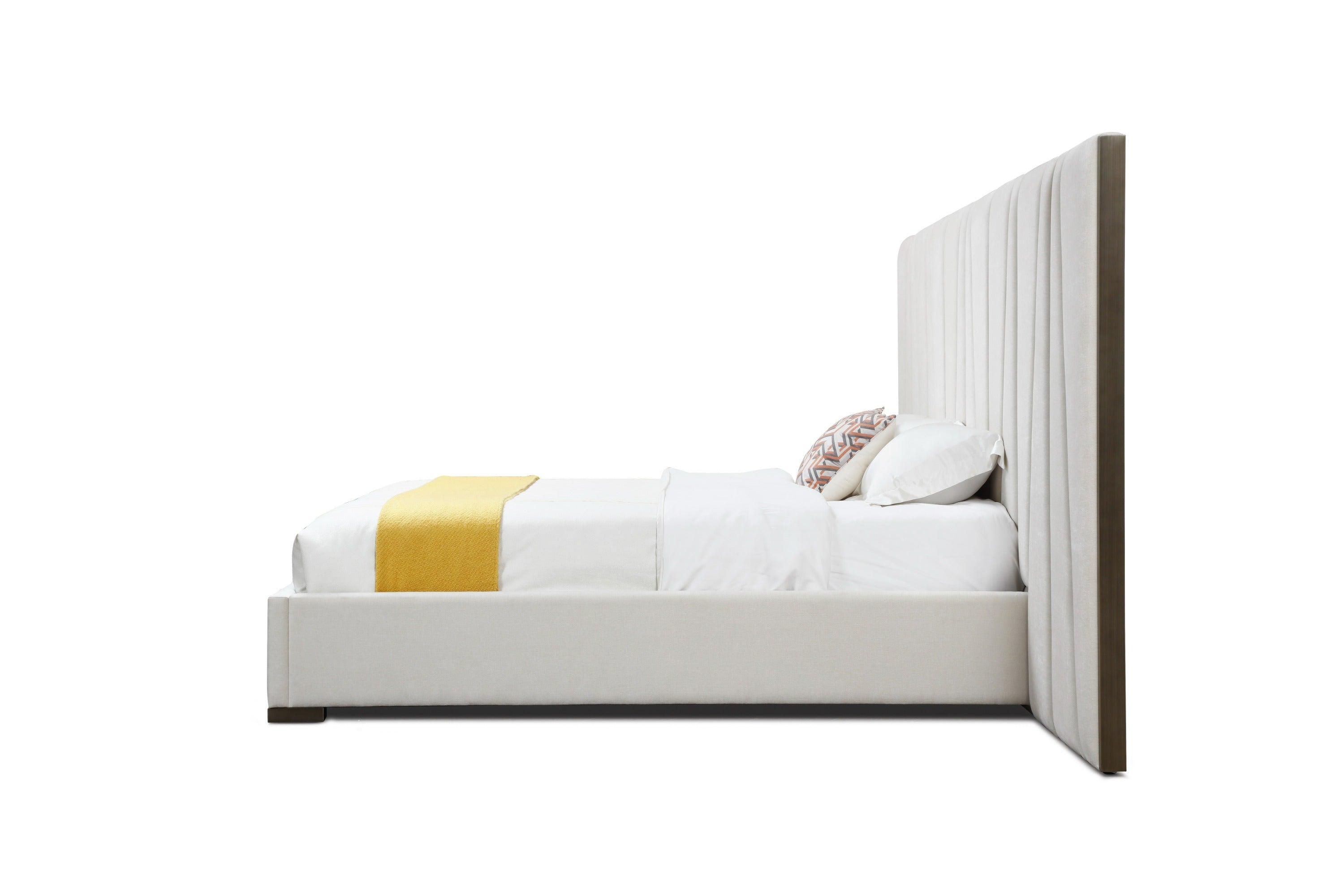 Modrest Nixa - Modern Beige Velvet + Brushed Bronze + Birch Bed + Nightstands-queen