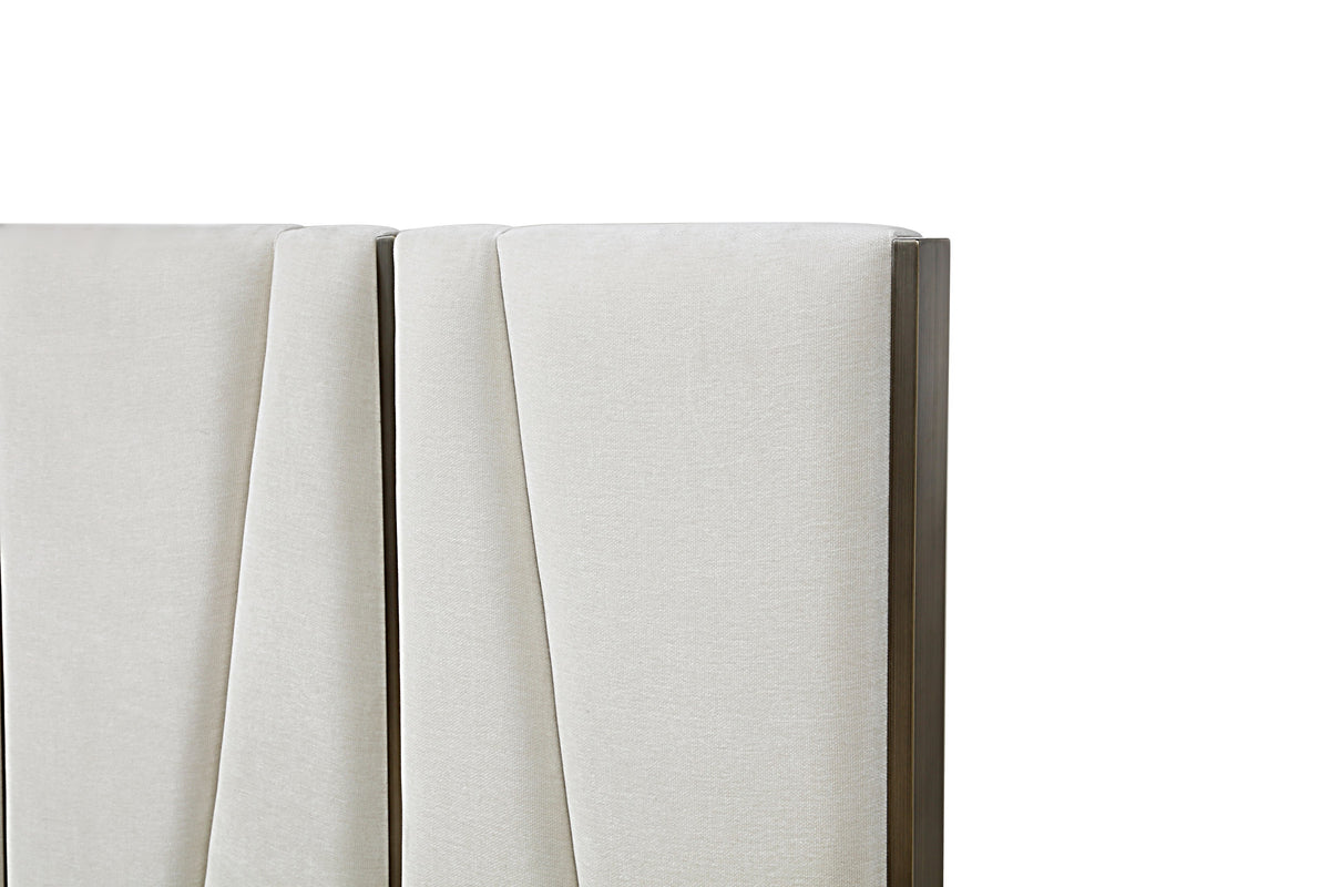 Nixa - Modern Beige Velvet + Brushed Bronze Bed-queen