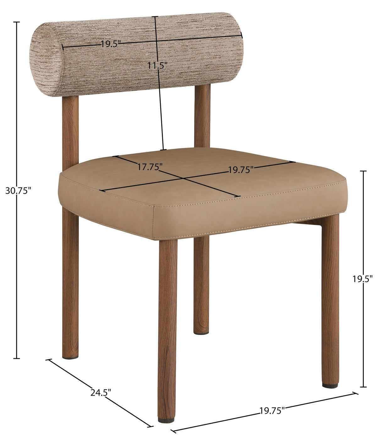 Paramo - Chenille Fabric and Vegan Leather Upholstered Dining Chair