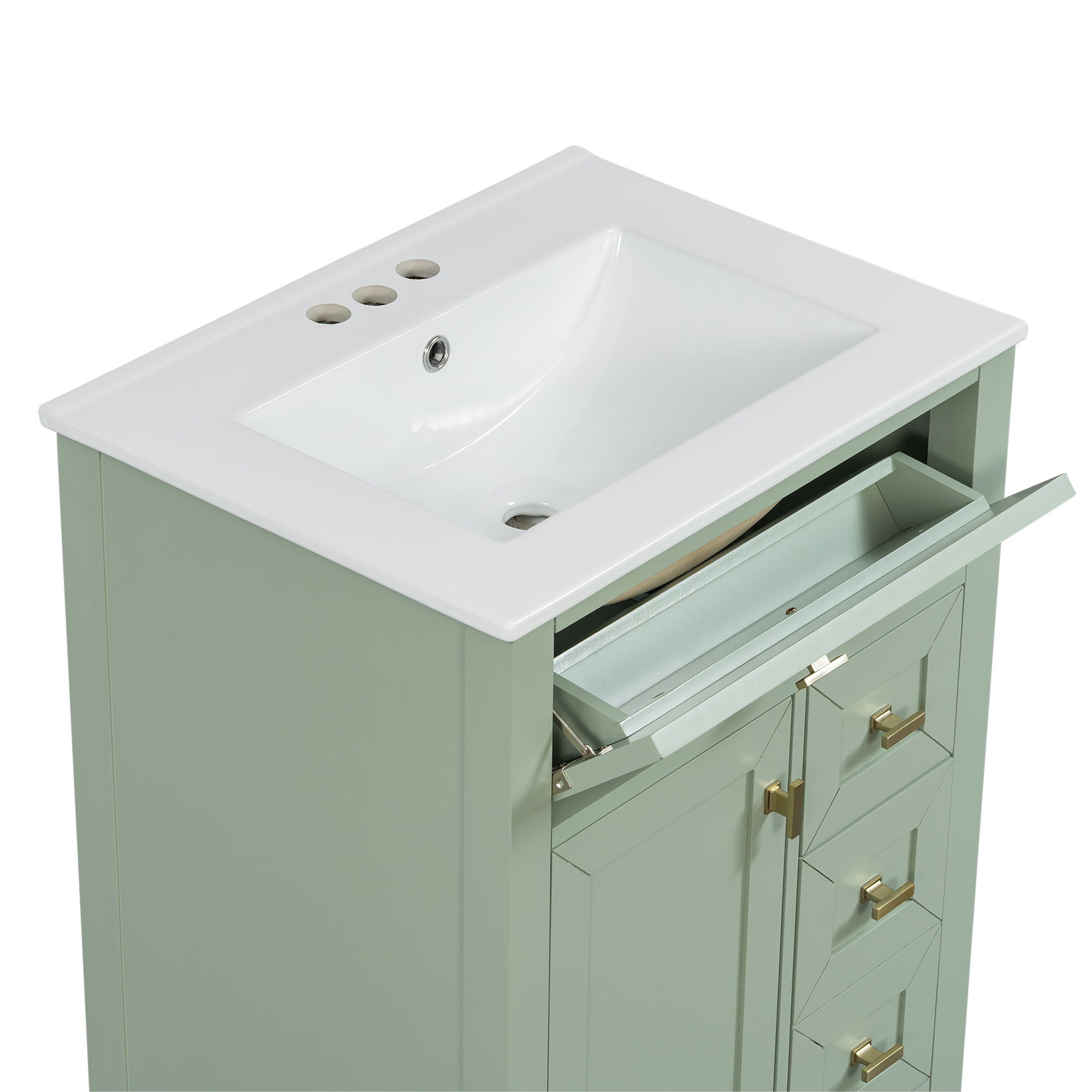 Bathroom Vanity With Sink, 3 Drawers & Cabinet With 2 Tier Door Storage Rack, Soft Close Doors & Drawers