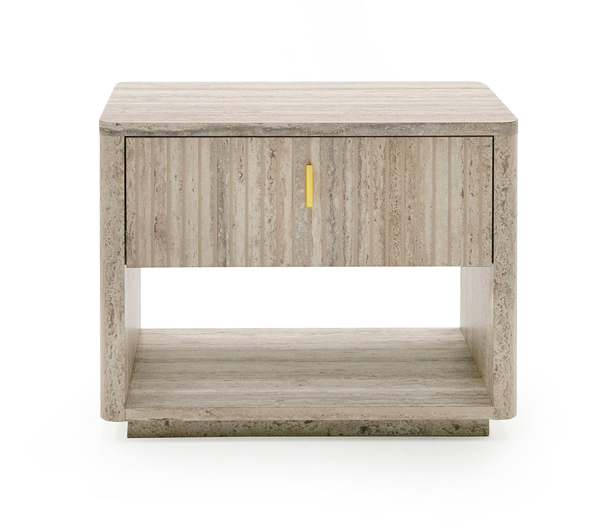 Roma - Modern Faux Travertine + Gold Nightstand