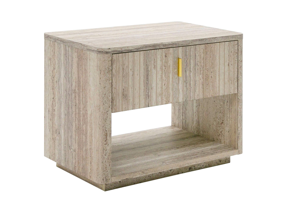 Roma - Modern Faux Travertine + Gold Nightstand