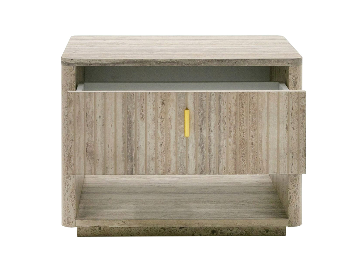Roma - Modern Faux Travertine + Gold Nightstand
