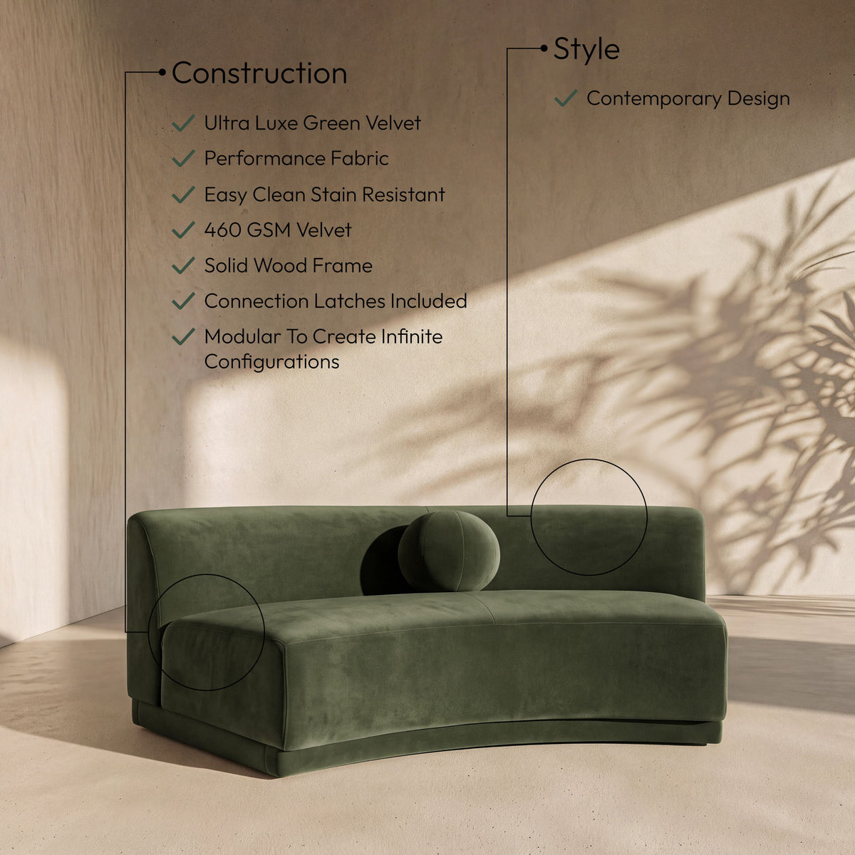 Avra - Velvet Performance Fabric Upholstered Armless Sofa