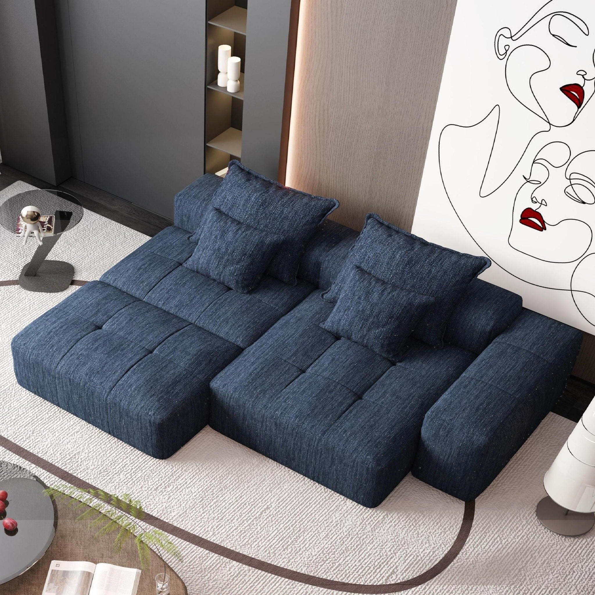 Modern Oversized Diy Combination Modular Sectional Sofa & Pillows