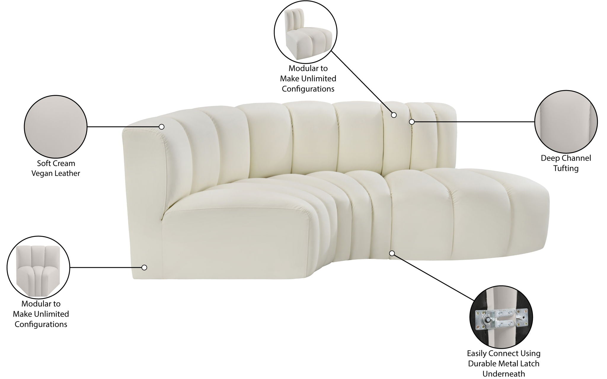Arc - Faux Leather 3 Piece Modular L-Shaped Sofa