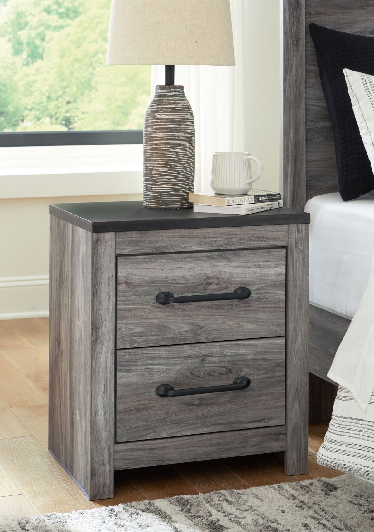Bronyan - Two Drawer Night Stand - Dark Gray