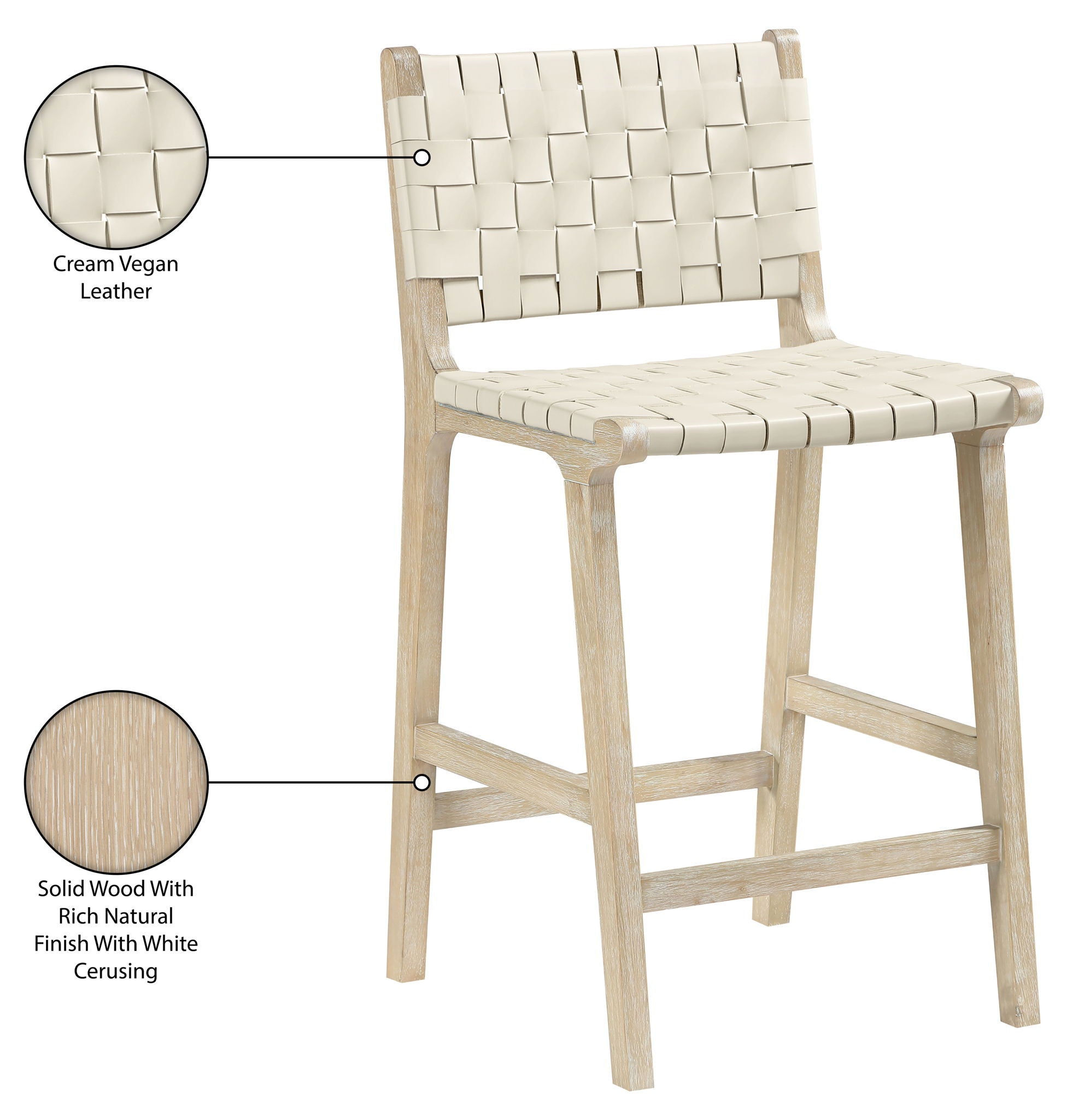 Entwine - Vegan Leather Upholstered Counter Stool - Painted Natural