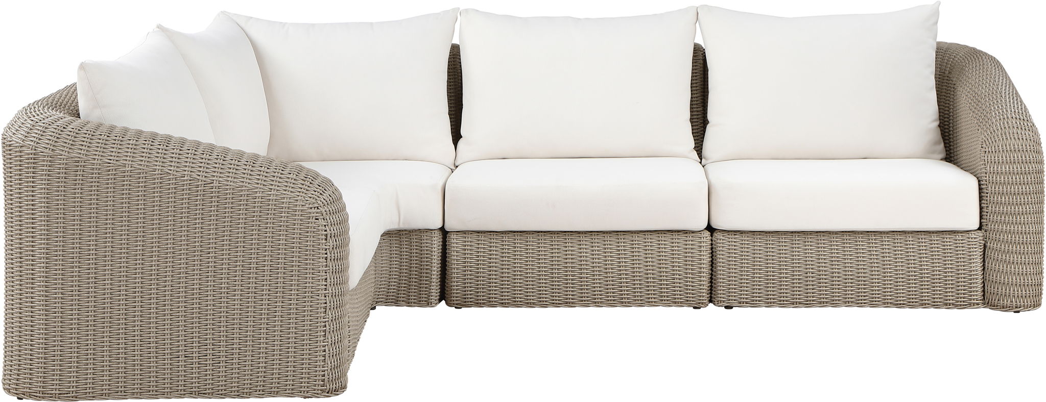 Seacrest - Olefin Water Resistant Fabric And Wicker 4 Piece Outdoor Patio Modular Sectional