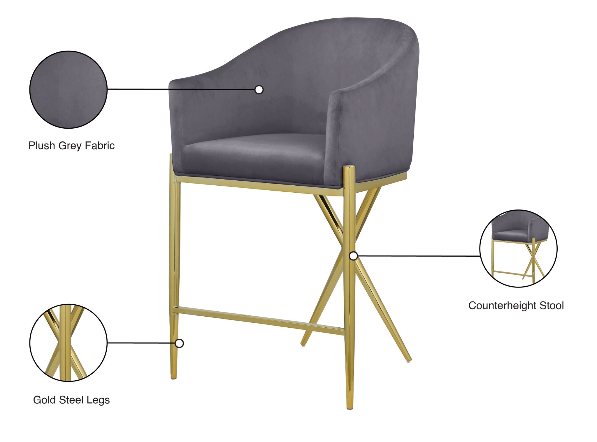 Xavier - Counter Stool with Gold Legs