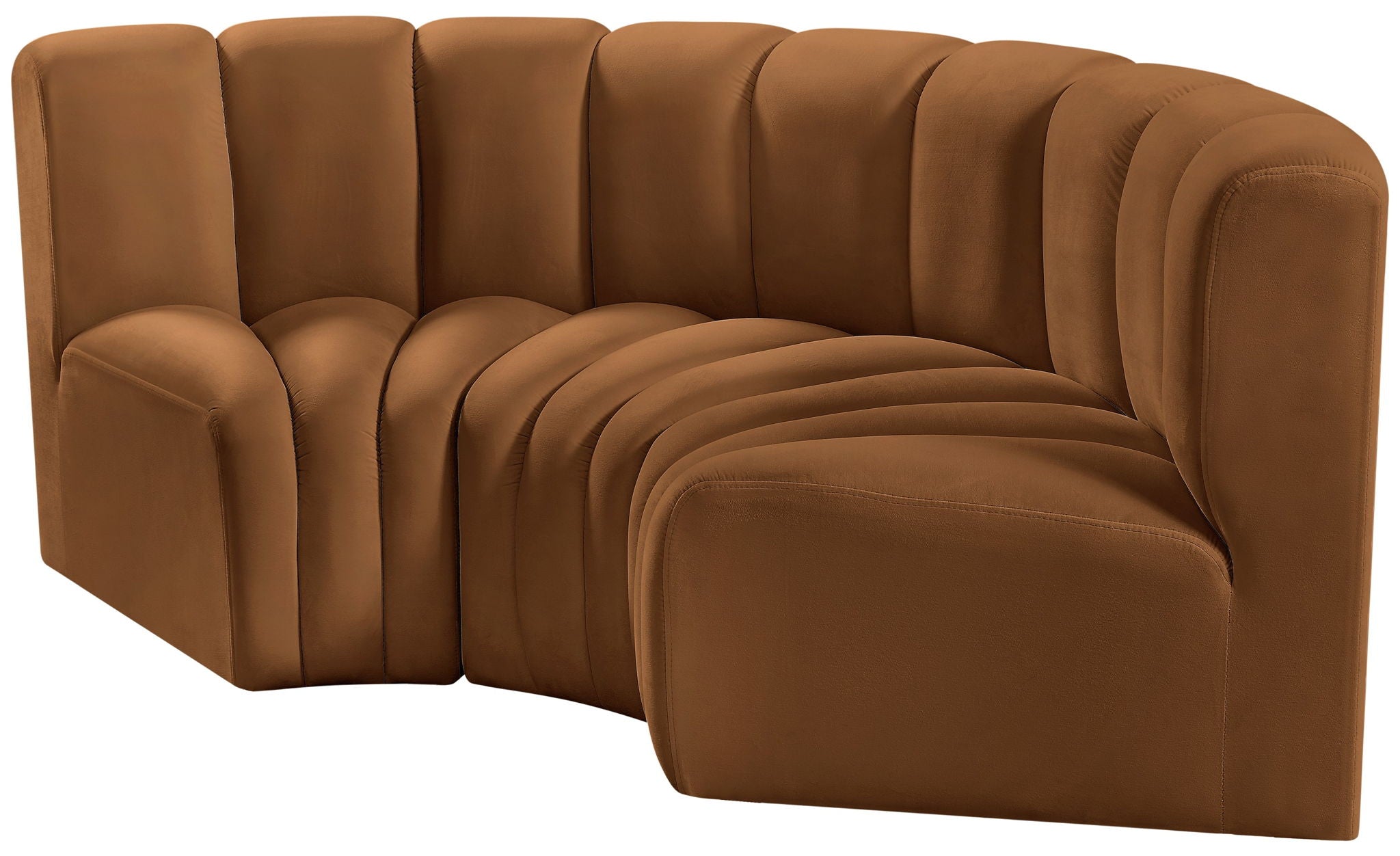 Arc - Velvet 3 Piece Modular U-Shaped Sofa - Saddle