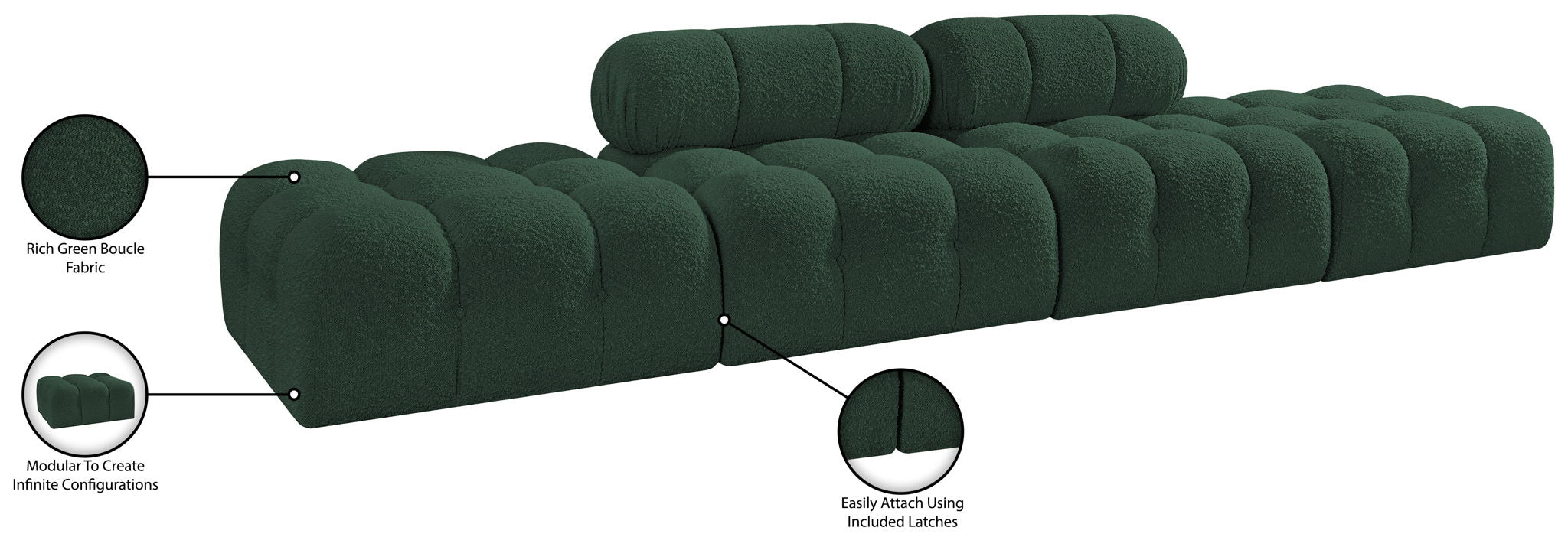 Ames - 4 Piece Boucle Upholstered Modular Sofa With 2 Backless Seats