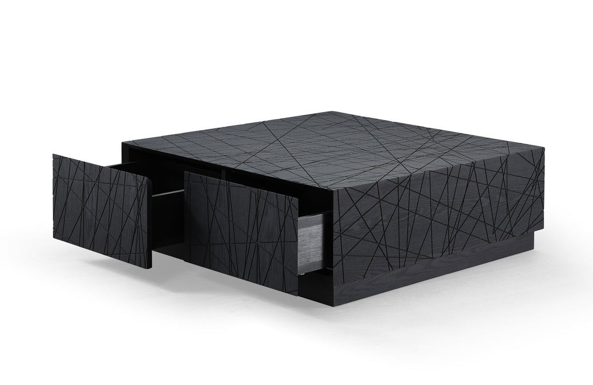 Kenda - Modern Black Oak Square Coffee Table With Storage