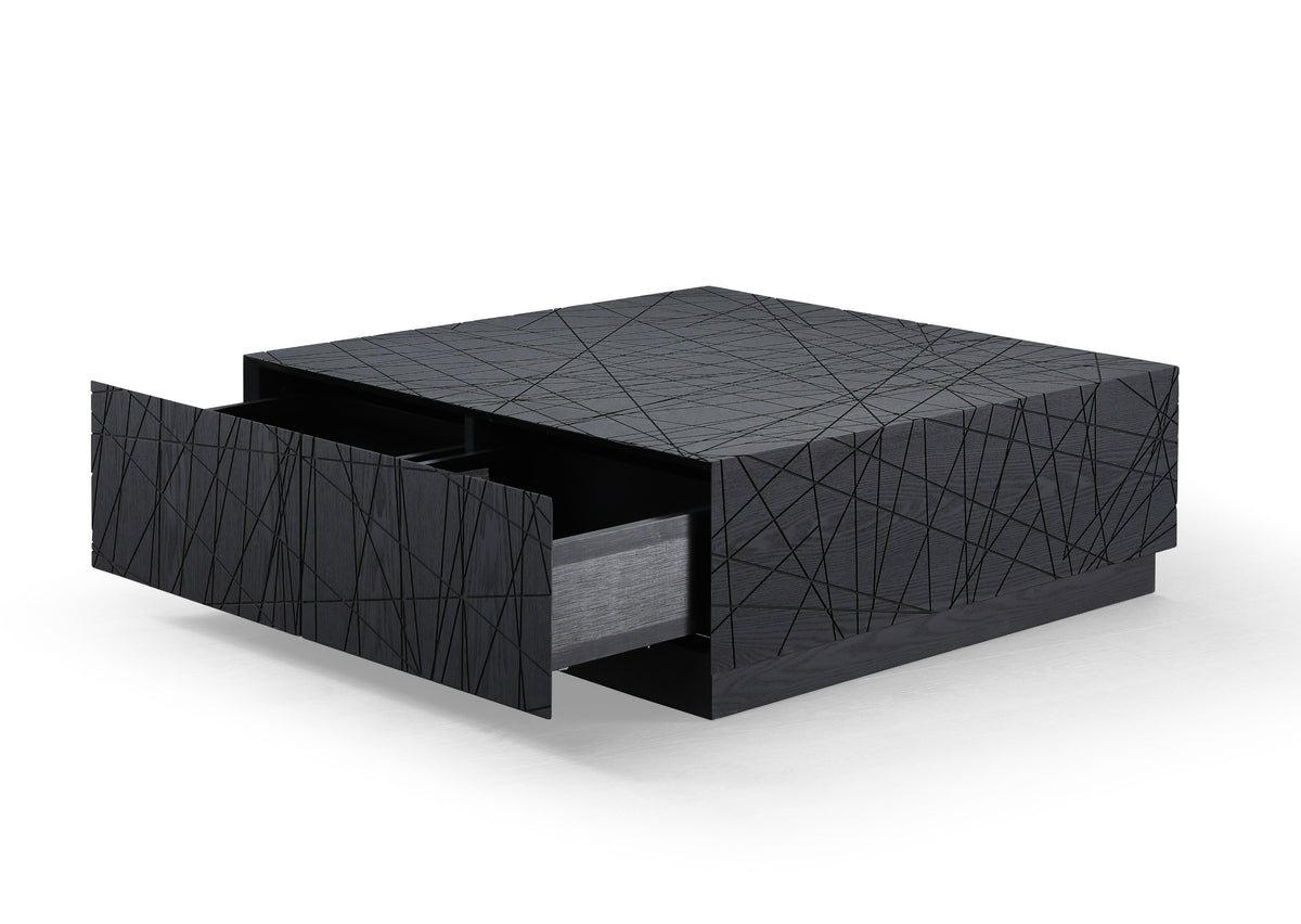 Kenda - Modern Black Oak Square Coffee Table With Storage