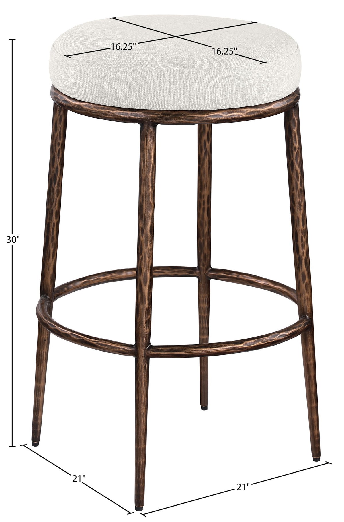 Ferro - Performance Fabric Upholstered Backless Bar Stool - Cream / Antique Bronze