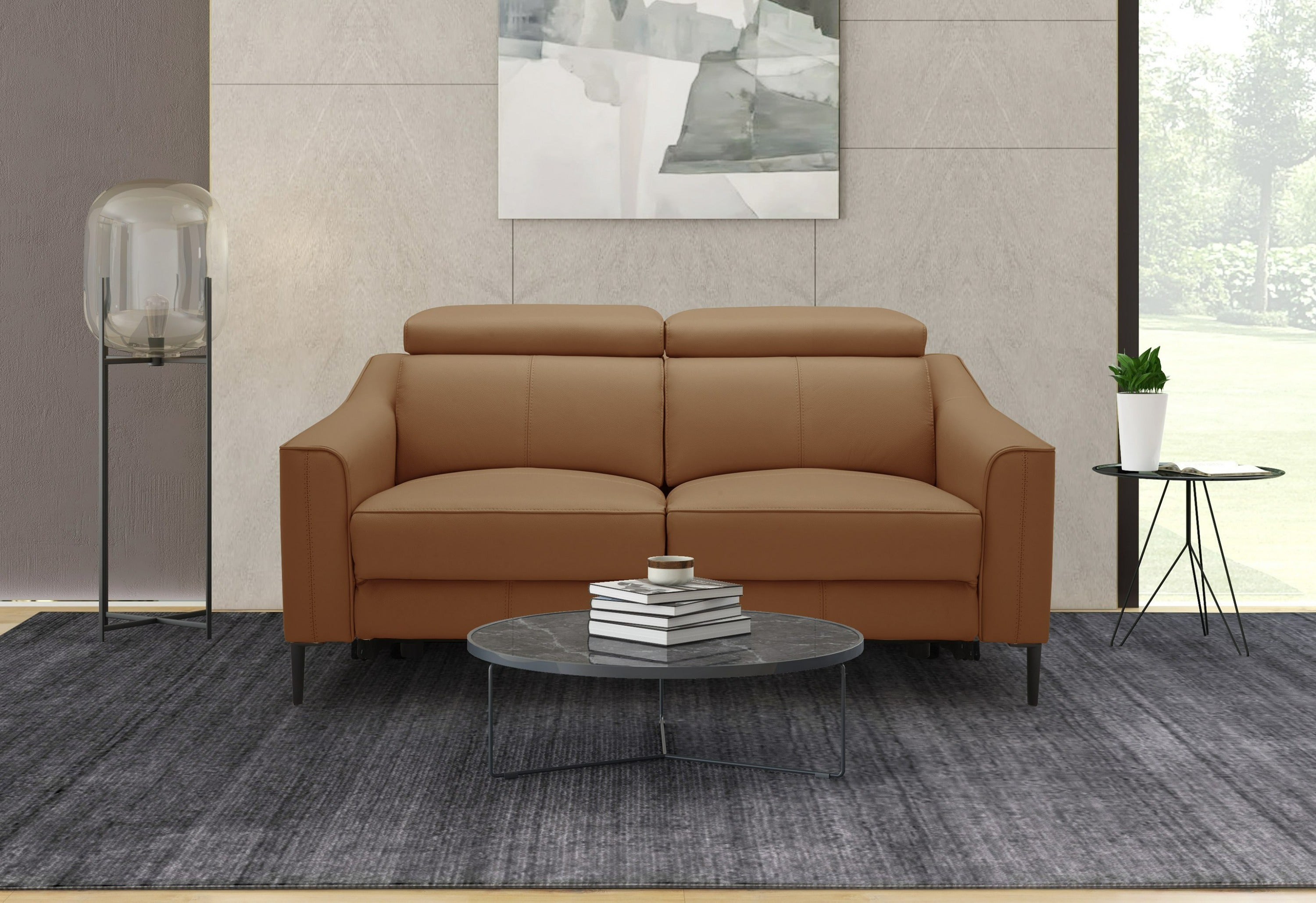 Divani Casa Eden - Modern Camel Leather Loveseat With 2 Recliners
