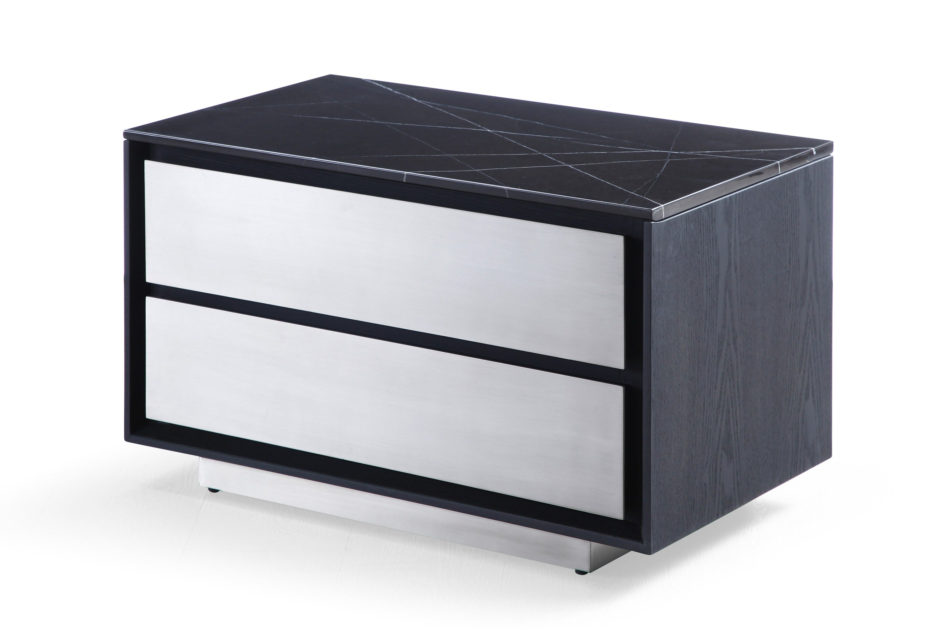 Modrest Concord - Modern Grey Velvet + Black Marble + Black Ash + Aluminum Bedroom Set