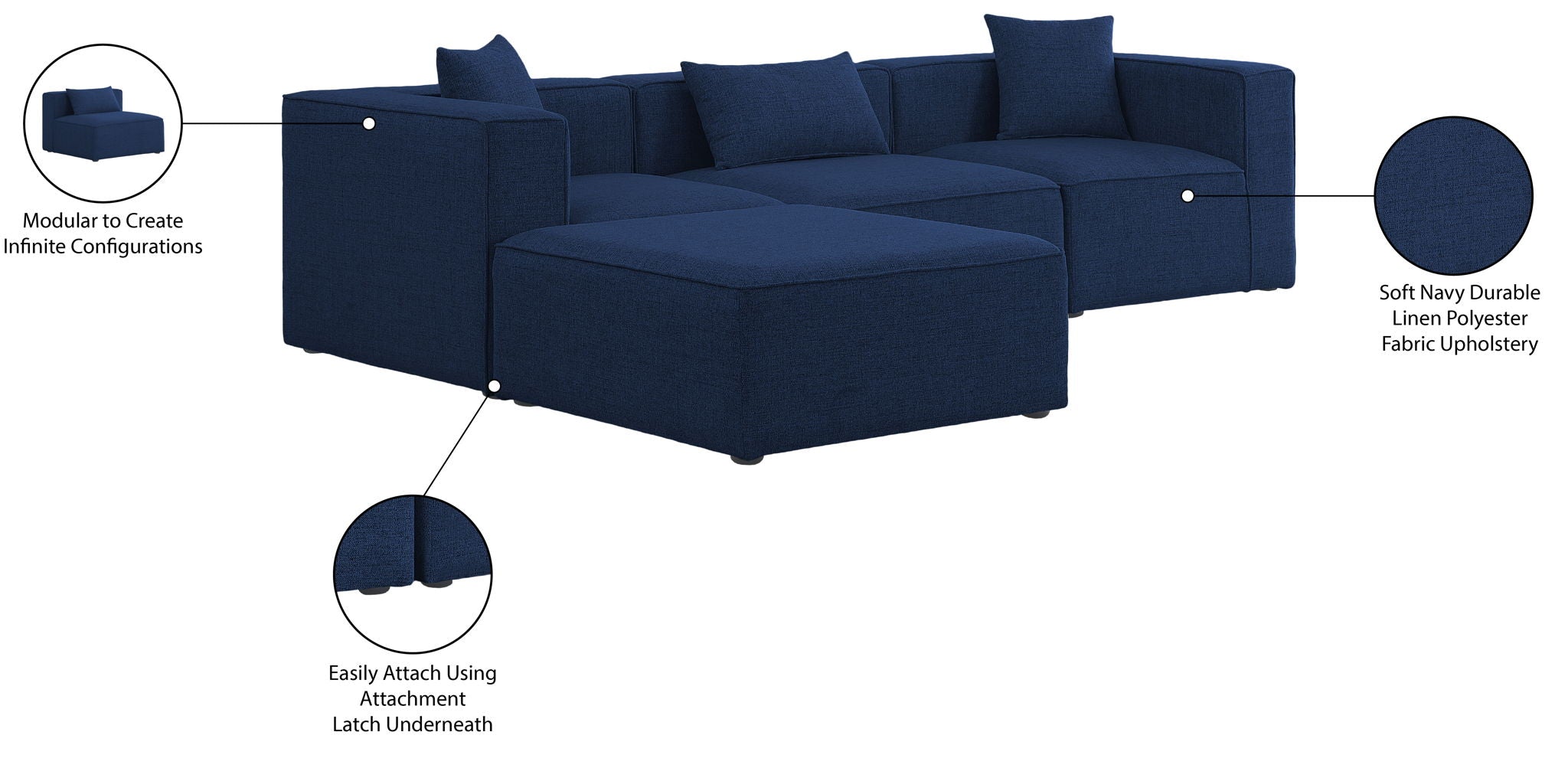Cube - Linen 4 Piece Modular Sectional With Chaise