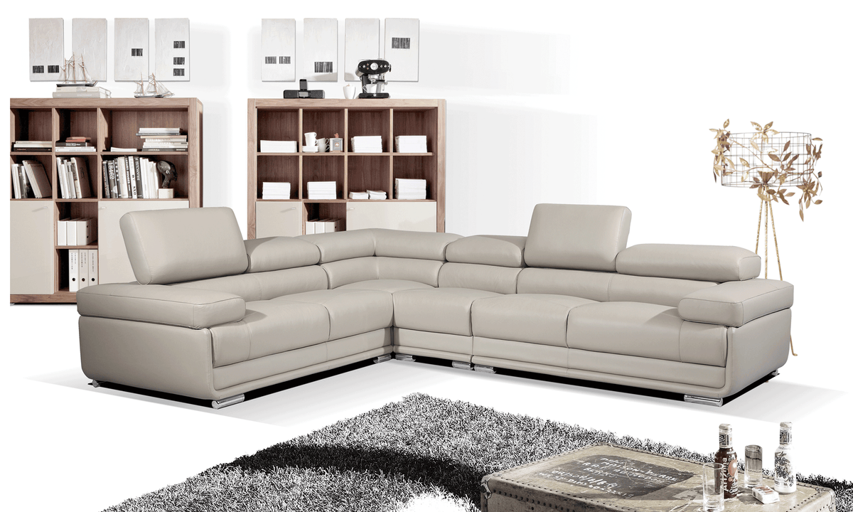 2119 Gray 4-Piece Top-Grain Leather Sectional
