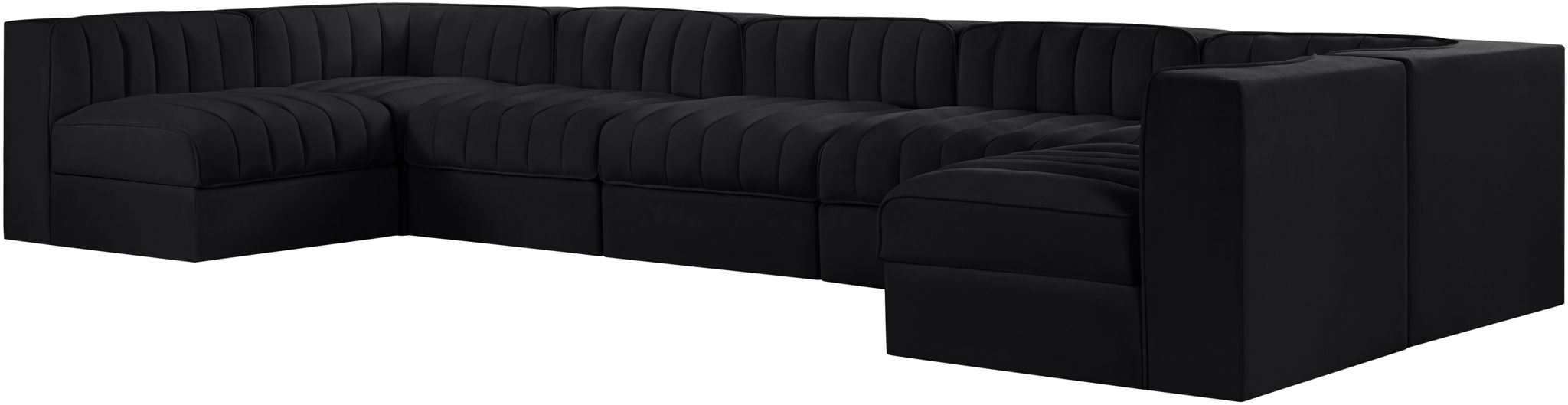 Rummi - Velvet Performance Fabric Upholstered 7 Piece Modular Sectional (With 2 Corner Chairs)