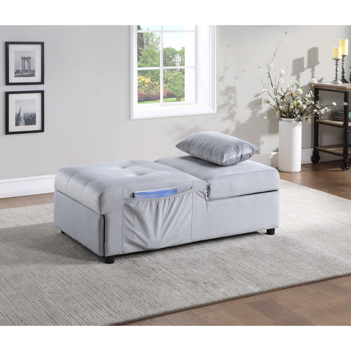 Garrell - Lift Top Storage Bench With Pull-Out Bed - Gray