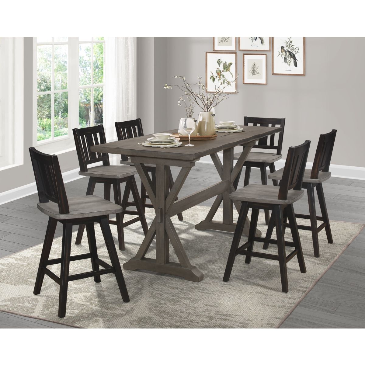 Amsonia - Swivel Counter Height Chair (Set of 2) - Black / Gray