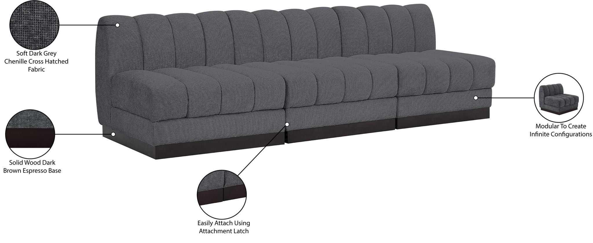 Quinn - 3 Seat Modular Armless Sofa