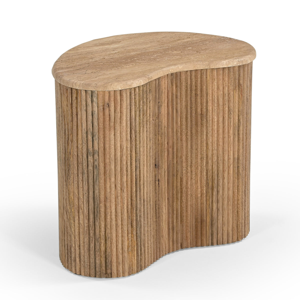 Matador - Modern Travertine Marble + Wood Freeform Coffee Table Set