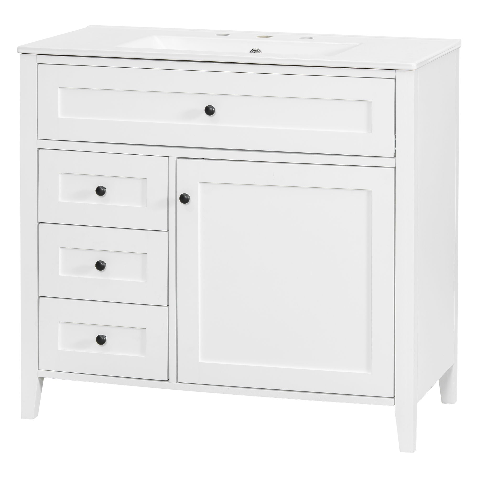 Bathroom Vanity With Sink, 3 Drawers & Cabinet With Adjustable Shelves