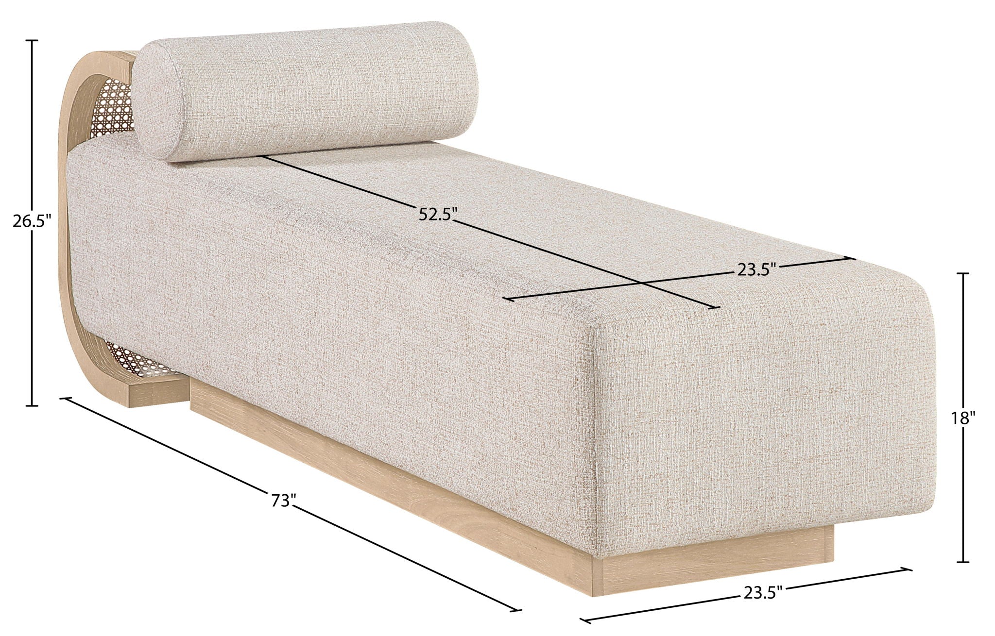 Zephyr - Linen Textured Fabric Upholstered Chaise - Painted Natural Base
