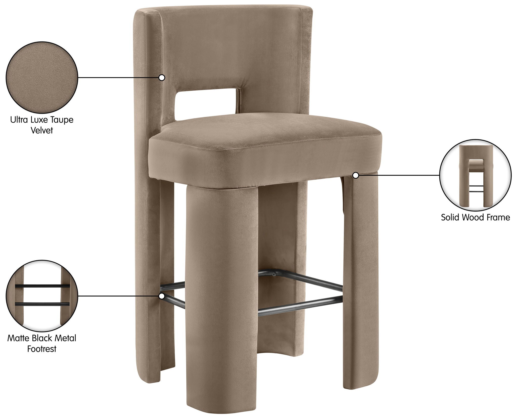 Zuno - Velvet Performance Fabric Upholstered Bar Stool (Set of 2)