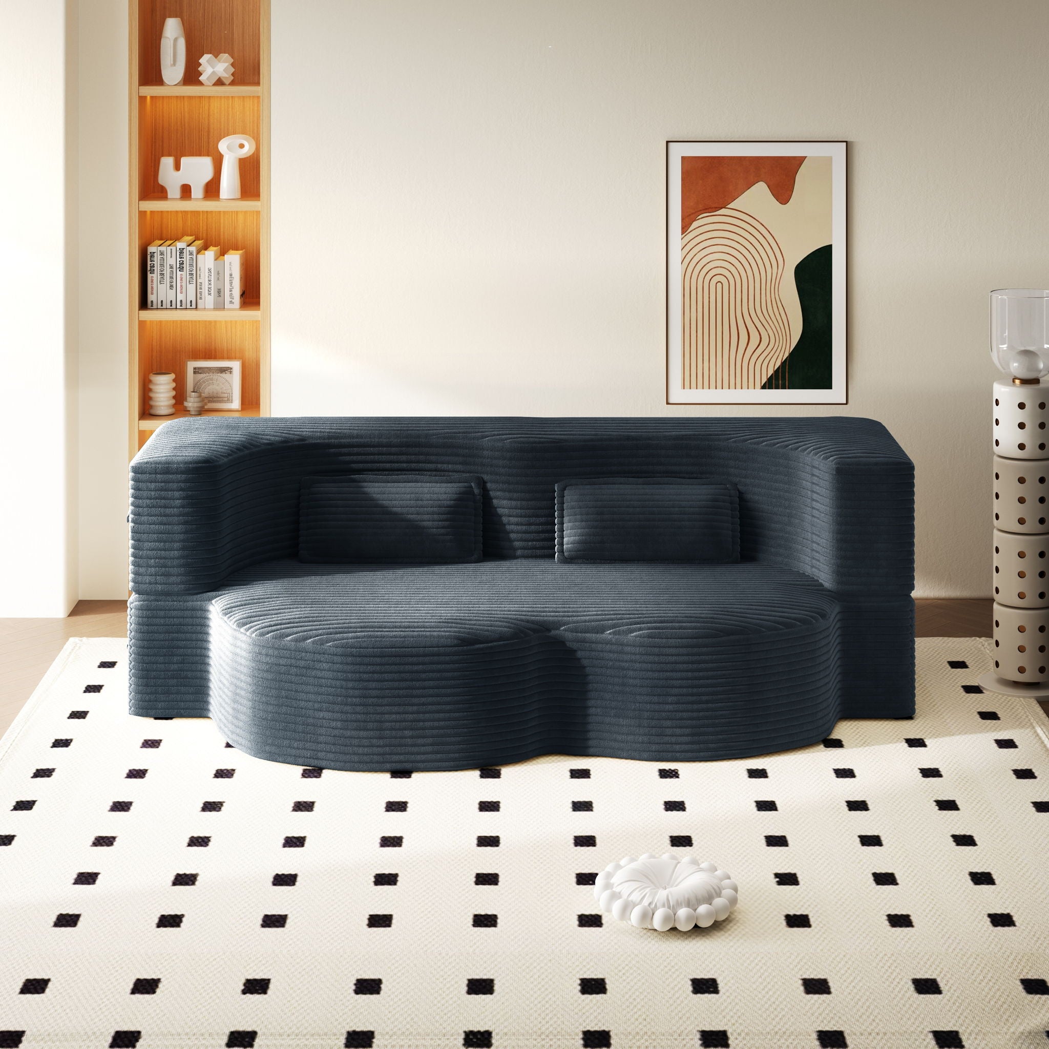 Modern Floor Sofa With 2 Pillows, Convertible Twin Size Folding Mattress For Living Room