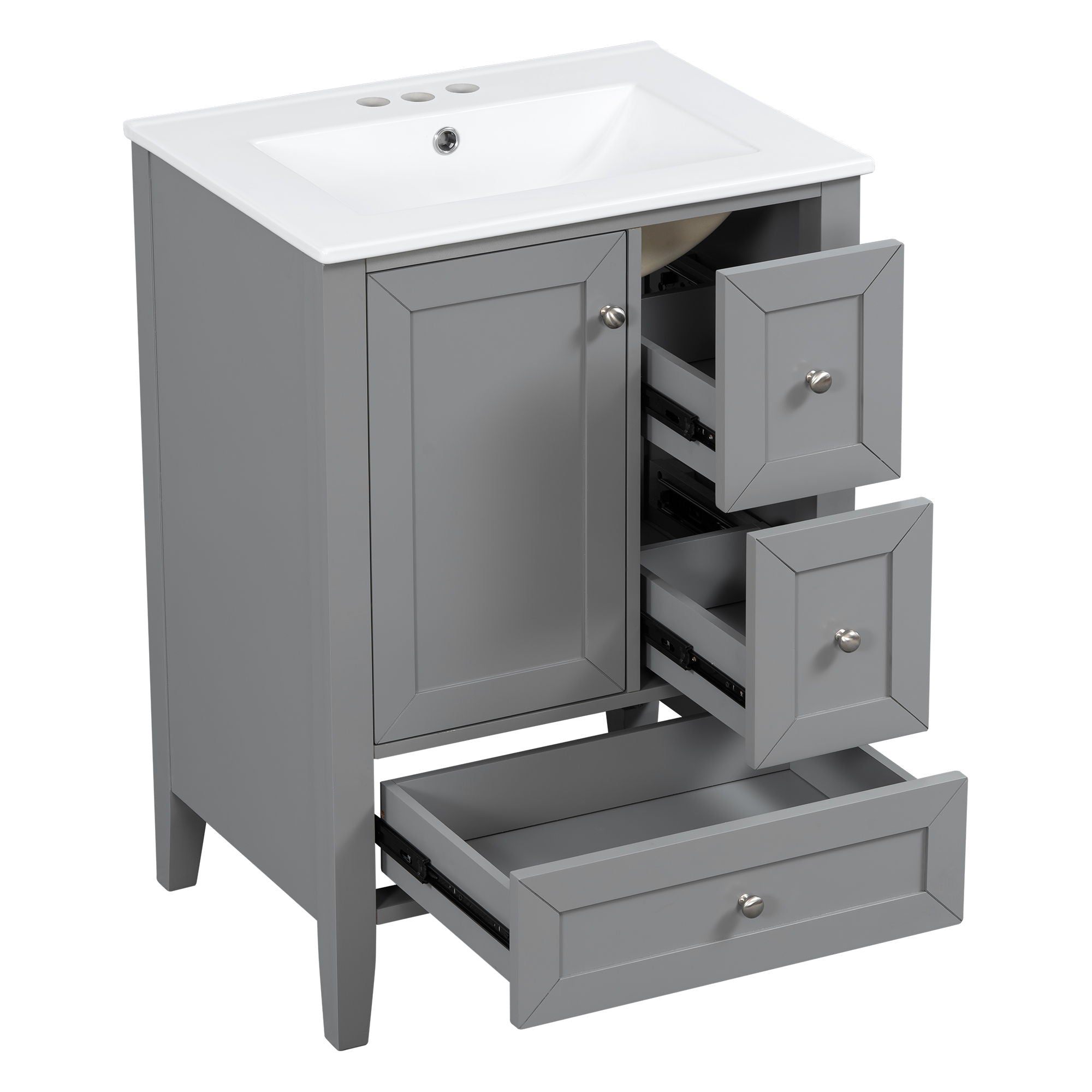 Modern Bathroom Vanity With Sink, Freestanding Cabinet With Drawers And Shelves