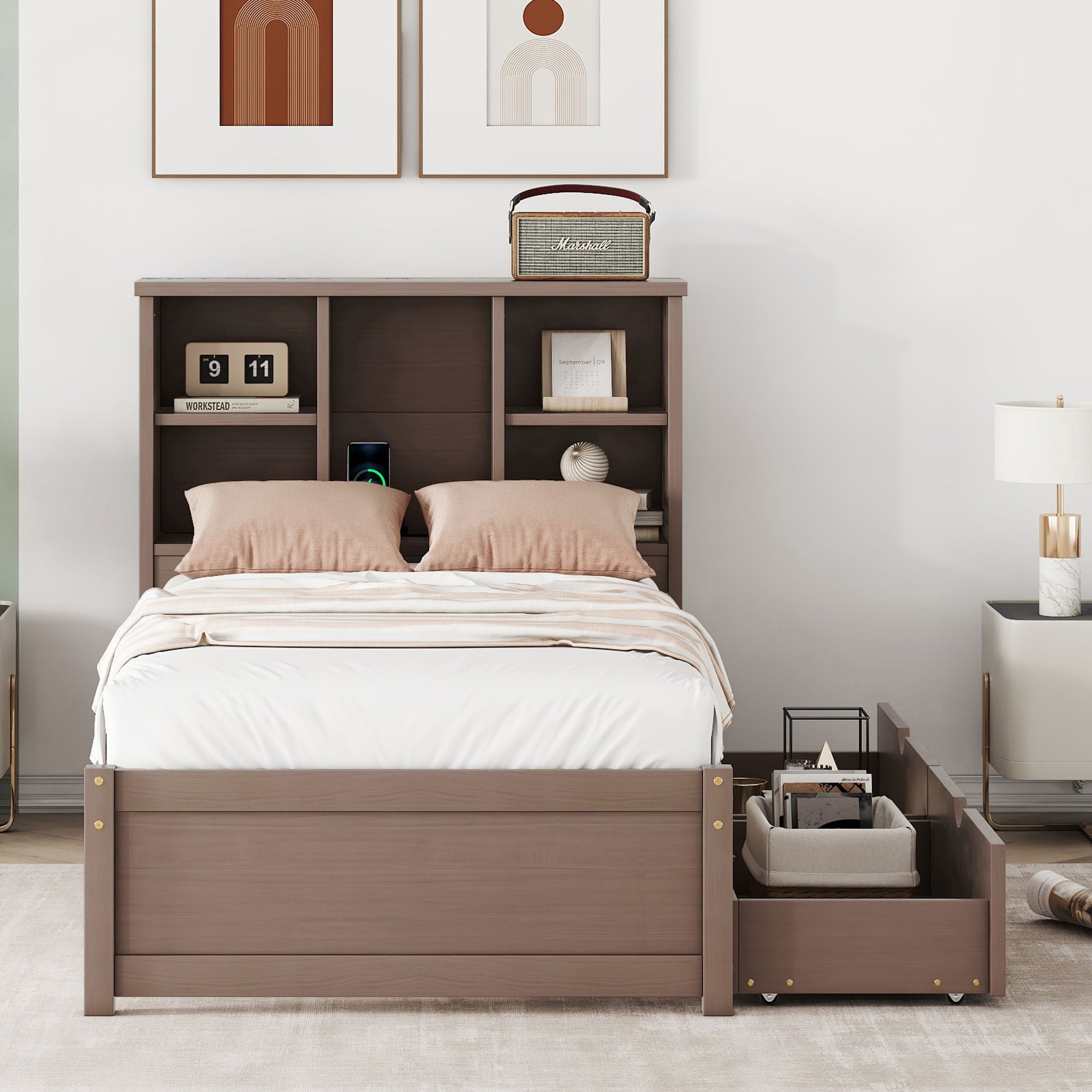 Bed Frame With Built In USB Port And 2 Drawers