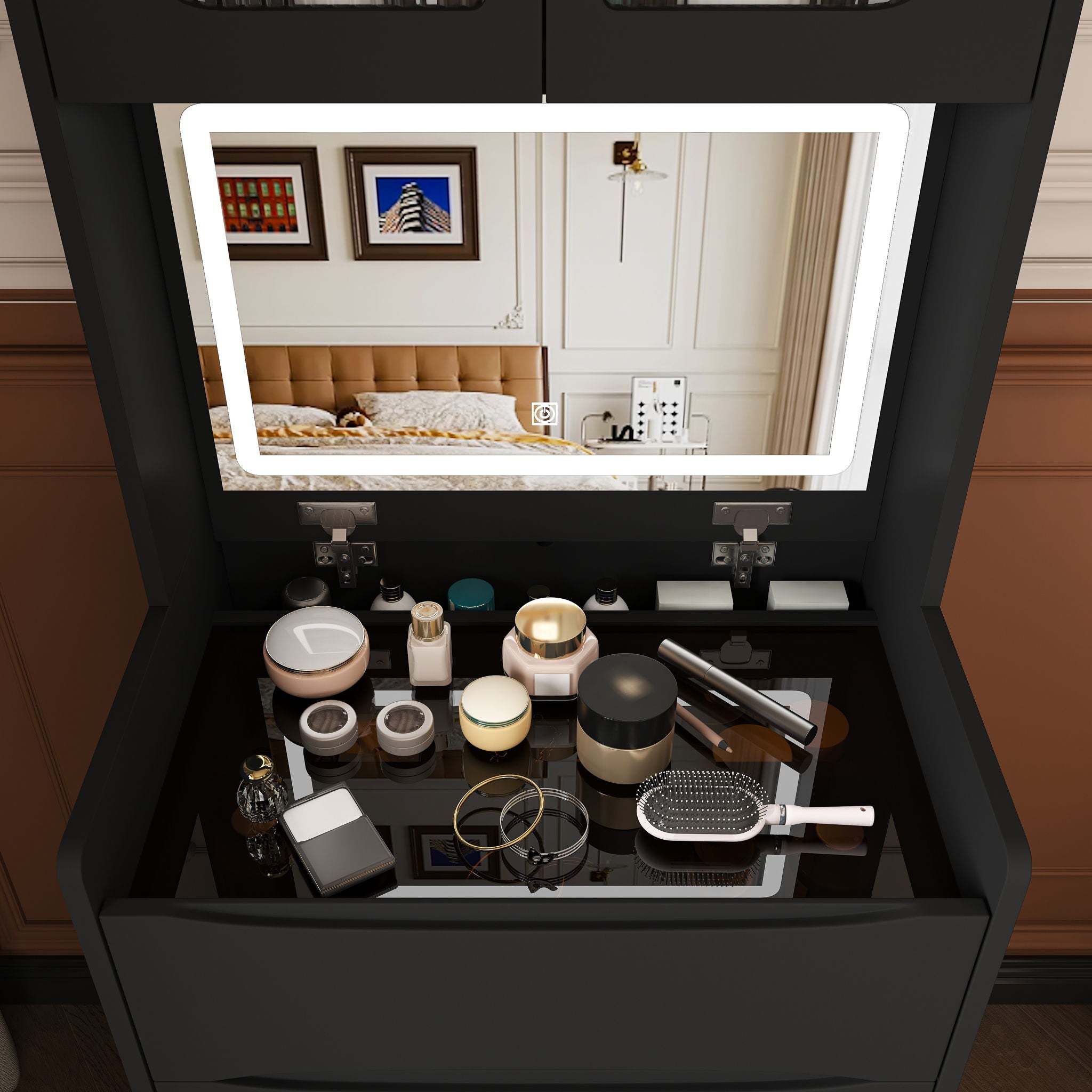 3 In 1 Vanity Table With LED Mirror & Storage Stool For Bedroom