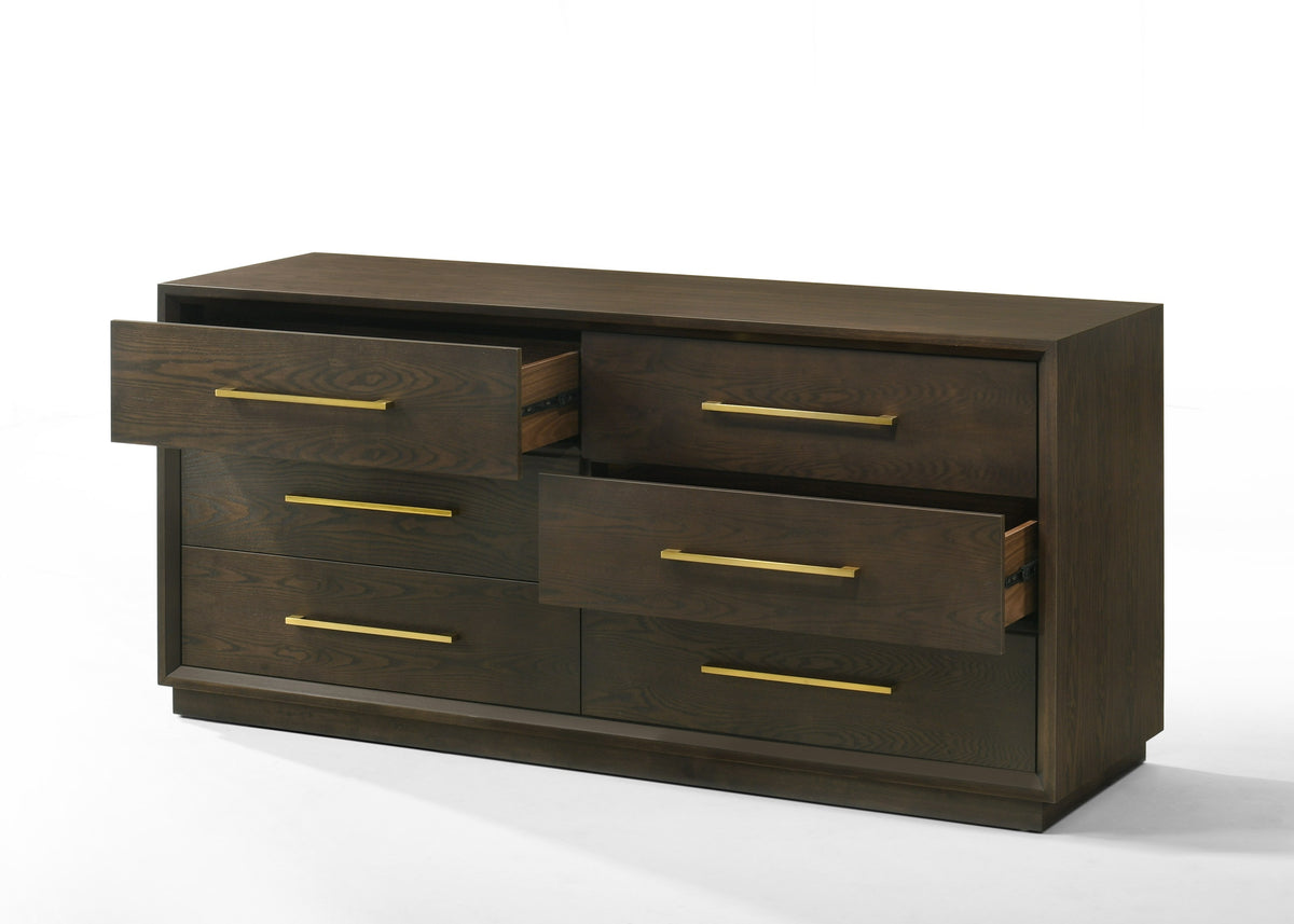 Manhattan - Contemporary Brown Oak and Gold Dresser